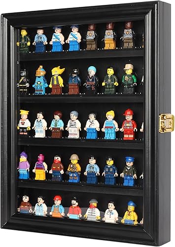 DuvinDD Vitrina para Minifigura Flotante Lego Vitrina Estantes Pared Madera Sombra Caja Marco con Puerta Protección UV, Vitrina Dedal a prueba de