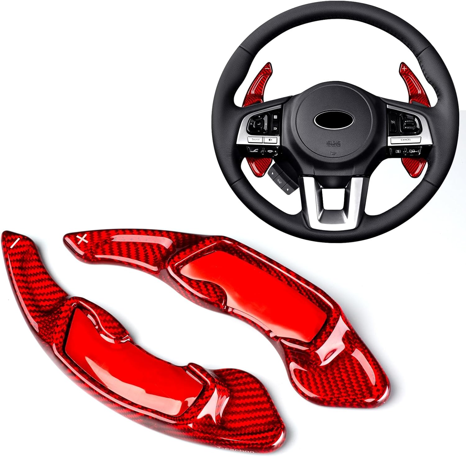 T-carbon Paddle Shifter Extensions Fits Subaru Forester Impreza Legacy Ascent WRX Outback XV Crosstrek Accessories;Real Glass Fiber Steering Wheel Shift Paddle Cover Trims Fits BRZ Scion FRS GT86 Red