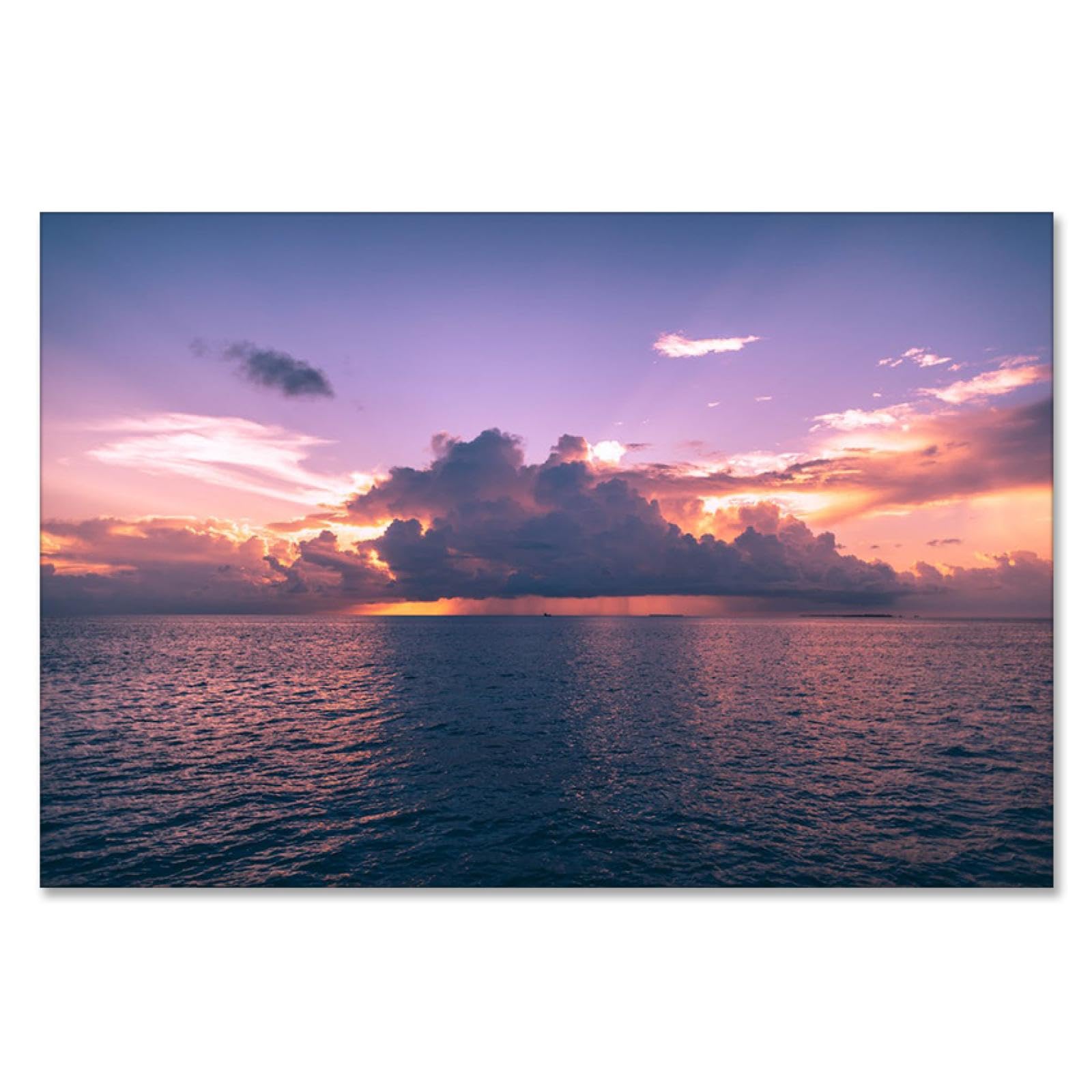 GRASKY Strand sonnenuntergang bild sonnenuntergang bild auf leinwand wandbilder landschaftsbilder mit rot Leinwandbilder Meer, dunkle Wolken Wohnzimmer Deko Kunstdrucke 60x90cm(24x35Zoll), rahmenlos