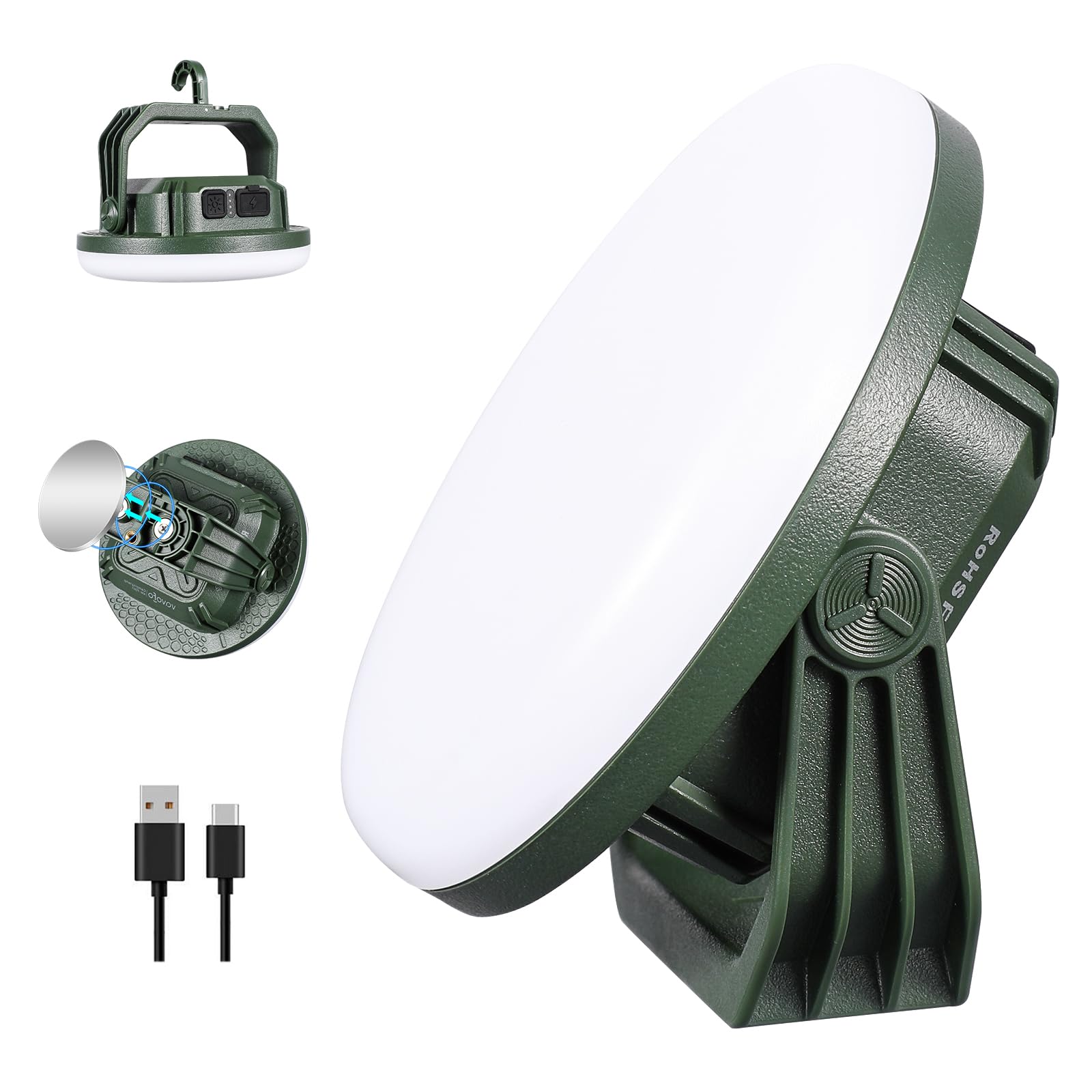 VAVOFO 30W LED Camping Lantern Rechargeable, 124 LED with 3 Lighting Modes, 3000LM, 7200mAh Portable Tent Light with Magnet, IP65 Waterproof for Emergencies, Outdoor and Indoor (Green)