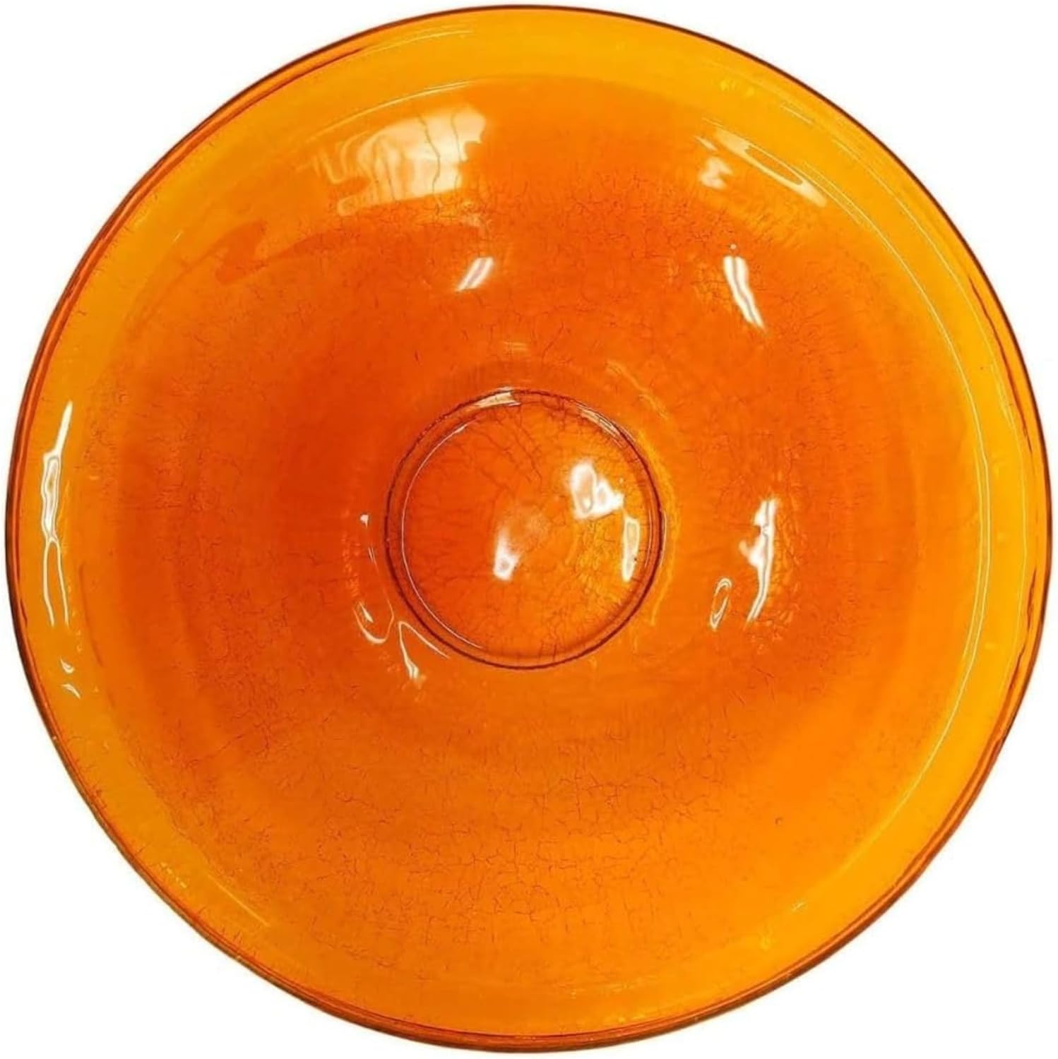 14-inch Crackle Glass Birdbath Bowl Vibrant Mandarin Outdoor Water Basin Decorative Garden Backyard Bird Feeder Durable Weather-Resistant Lawn Patio Accent for Birds
