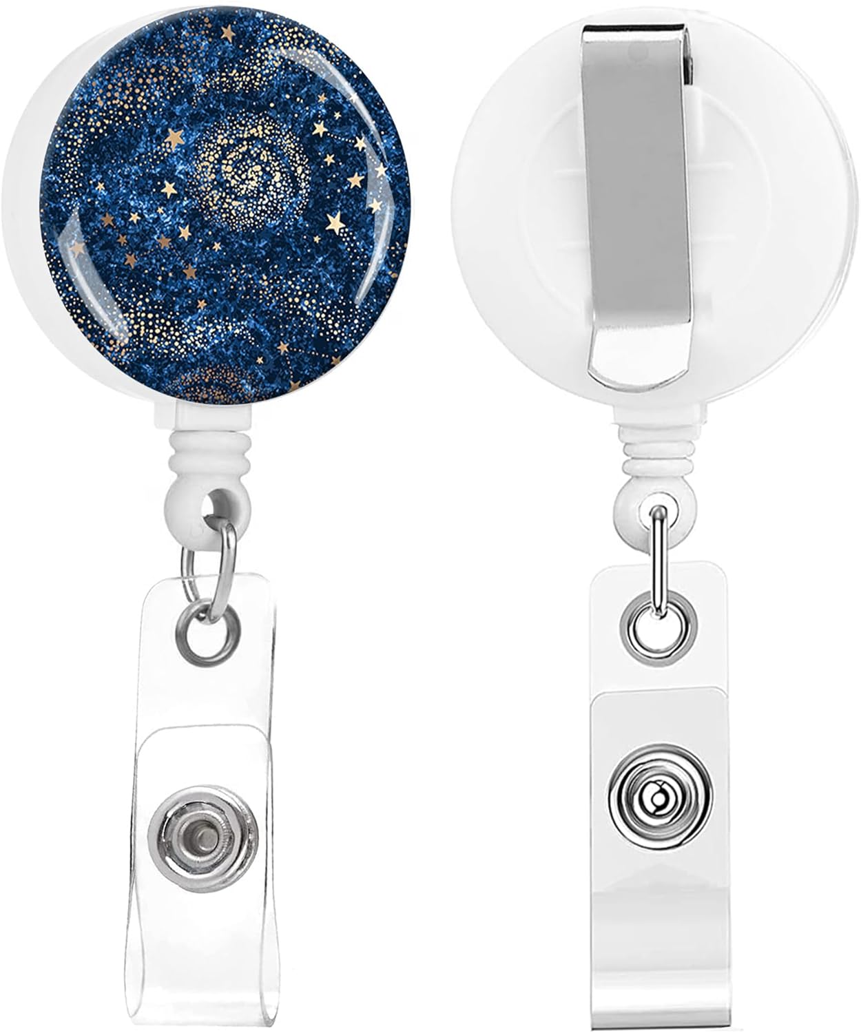 2 Pack Retractable Badge Holders Cute Badge Reel Badge Clip ID Card Holders for Student Office Worker Doctor Nurse Teacher(Galaxy)