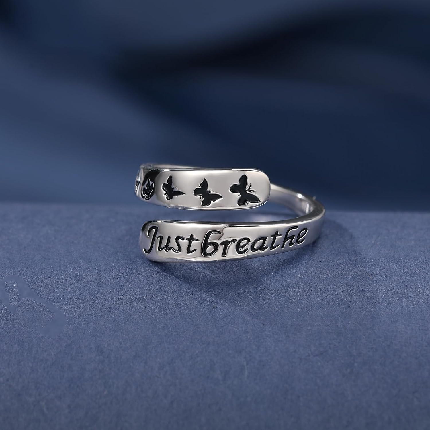 925 Sterling Silver Butterfly Just Breathe Ring for Women Adjustable Hope Inspirational Jewelry with Message Card Encouragement Gifts - Image 4