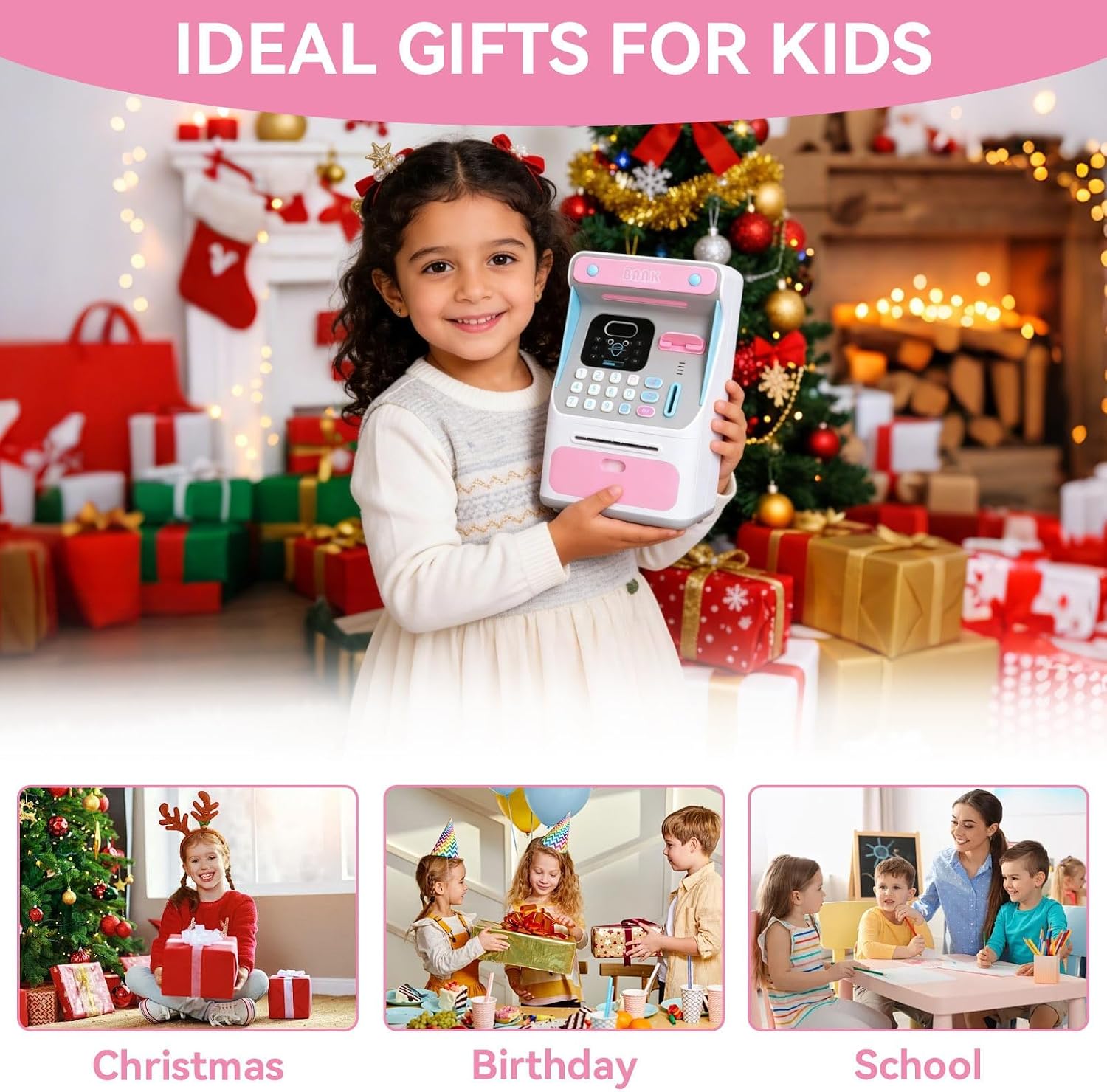 Kids ATM Savings Money Bank Large Capacity Password Safe Face Recognition Money Bank Machine for Kids