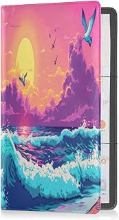 Qilmy Sunset Beach Painting Car Registration and Insurance Holder, Premium Pu Leather Vehicle Glove Box Organizer, Prefect Car Essentials Wallet for Driver License, Cards & Essential Documents434