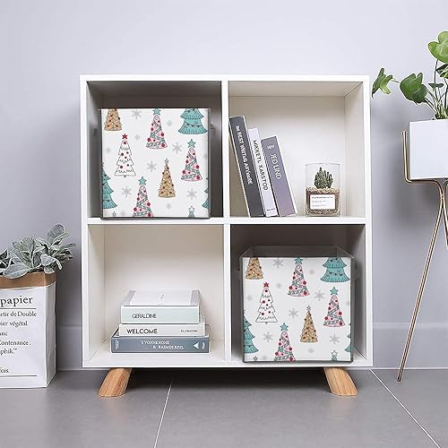 Miniatura 5 de Christmas Trees Snowflakess Storage Cubes, 11 Inch Fabric Bins with Double Handles,Closet Organizers for Shelves,Foldable,for Clothes,Toys