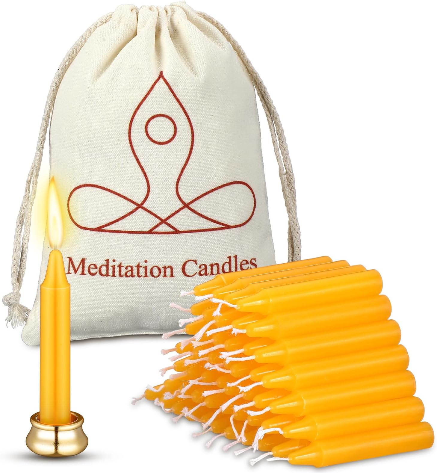 Threlaco52 Pcs 30 Minute Mindful Meditation Candle Bulk Mini Taper Candles Ritual for Meditation with Brass Taper Holder Canvas Bag Prayer Gift for Yoga Relaxation