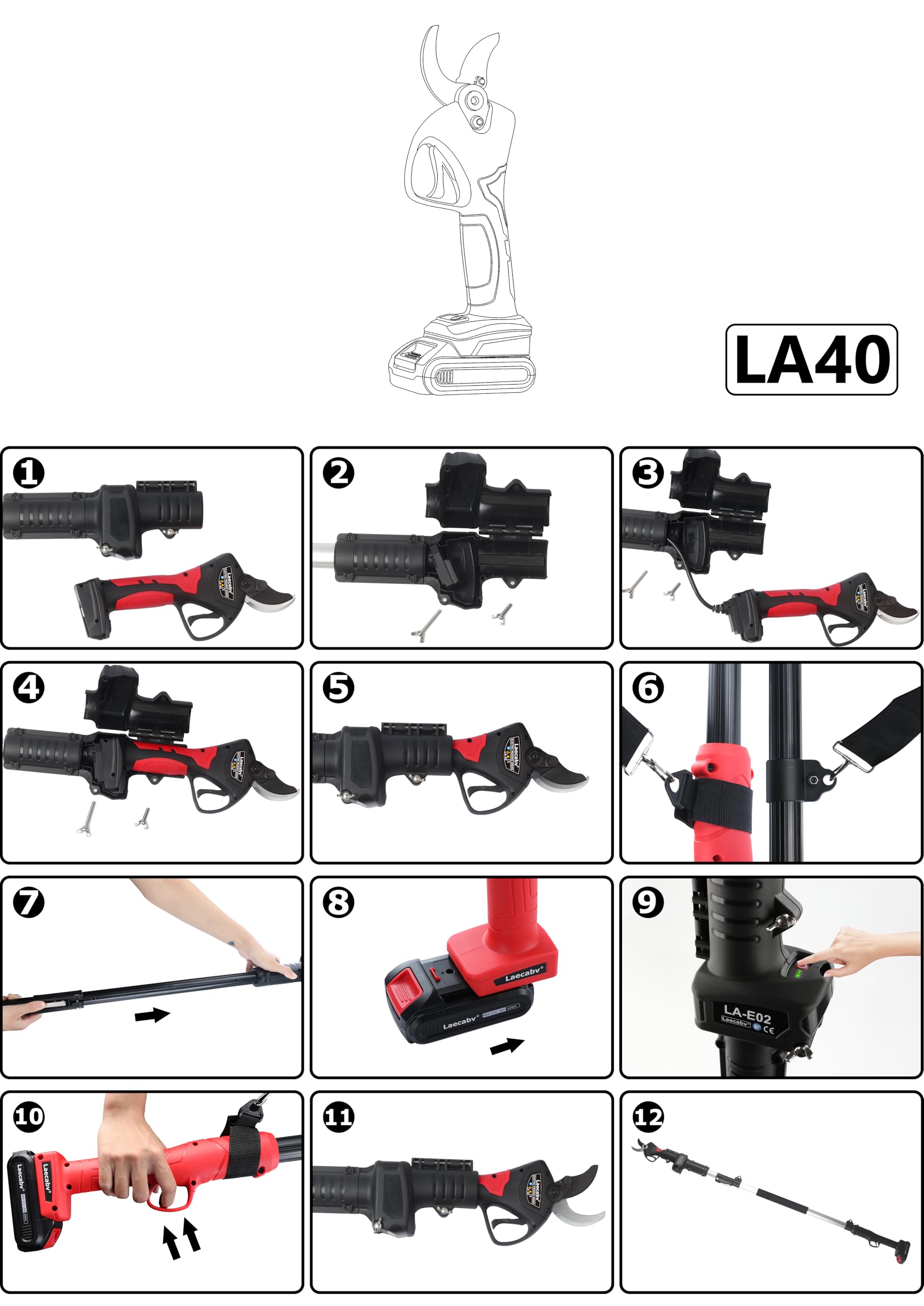 Laecabv 2.5m Asta telescopica per Laecabv 40mm LA40 Forbici Potatura Elettriche - Palo Asta di Prolunga (LA-E02)