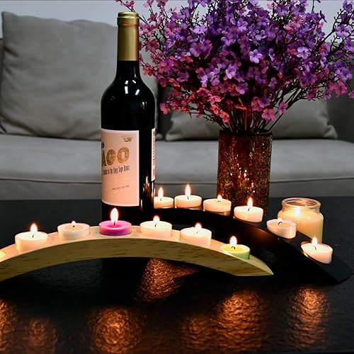 Miniatura 6 de Portavelas de puente de madera de 15 pulgadas de largo, barra larga para velas de té, 7 asientos de velas, color negro