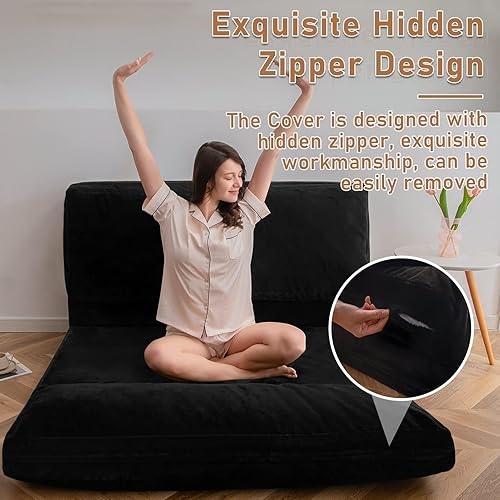 Miniatura 3 de MAXYOYO Sofá cama plegable para adultos, sofá cama extra grueso y largo con funda lavable de piel sintética, sofá cama individual para dormitorio,