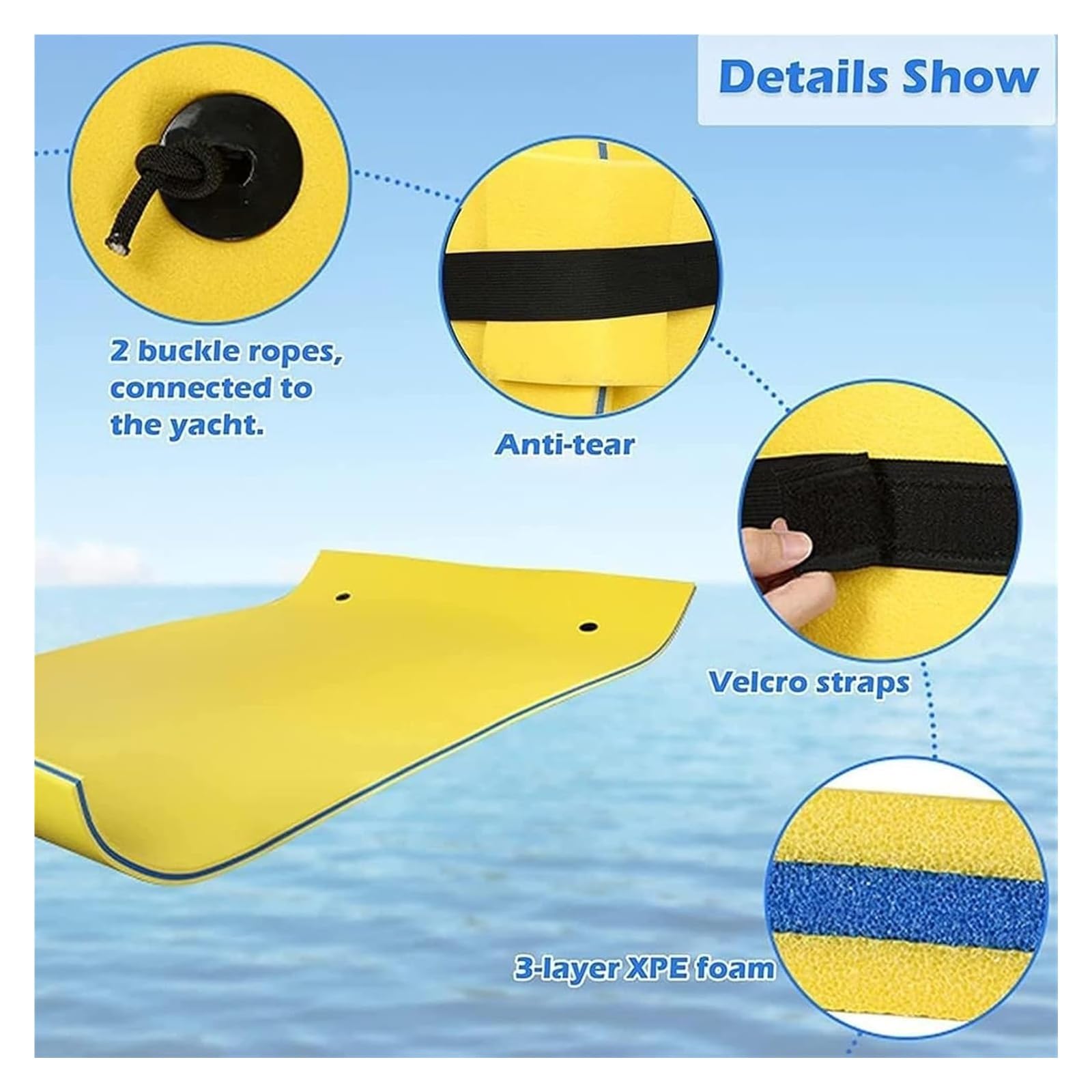 Tappetino galleggiante in schiuma XPE e granuli PE | Multicolor 3-5,5 mx 1,5-1,8 mx 3,3 cm: feste in piscina e tempo libero in spiaggia(Yellow,4mx1.5mx3.3cm)