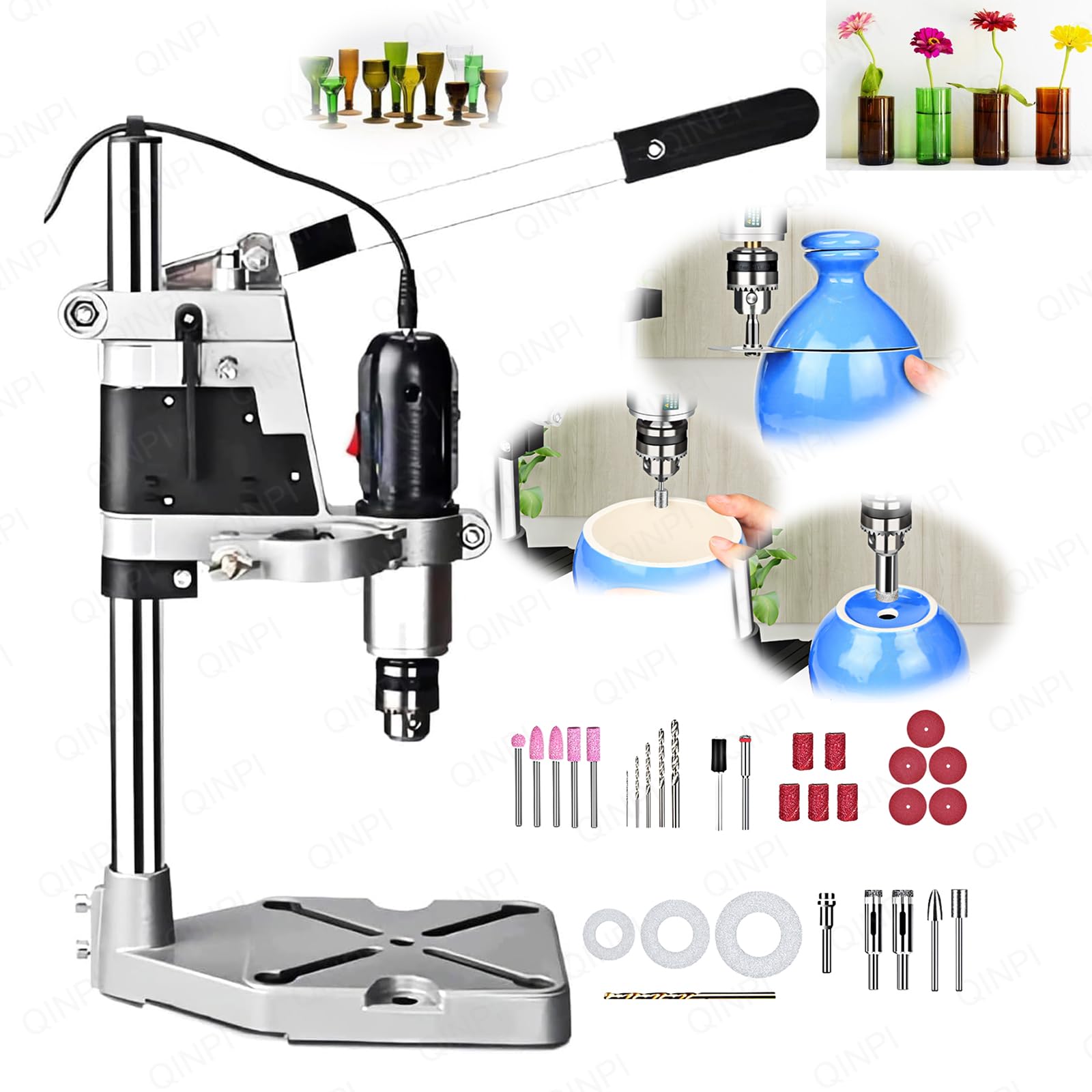 Taglia Bottiglie Rotonde di Vetro, 36 pezzi Taglia Bottiglie Vetro Professionale, Macchina fai da te per Tagliare Birra, Whisky, Alcol, Champagne, Vino, Fare vasi, luci ambientali, 5000-8000r/min