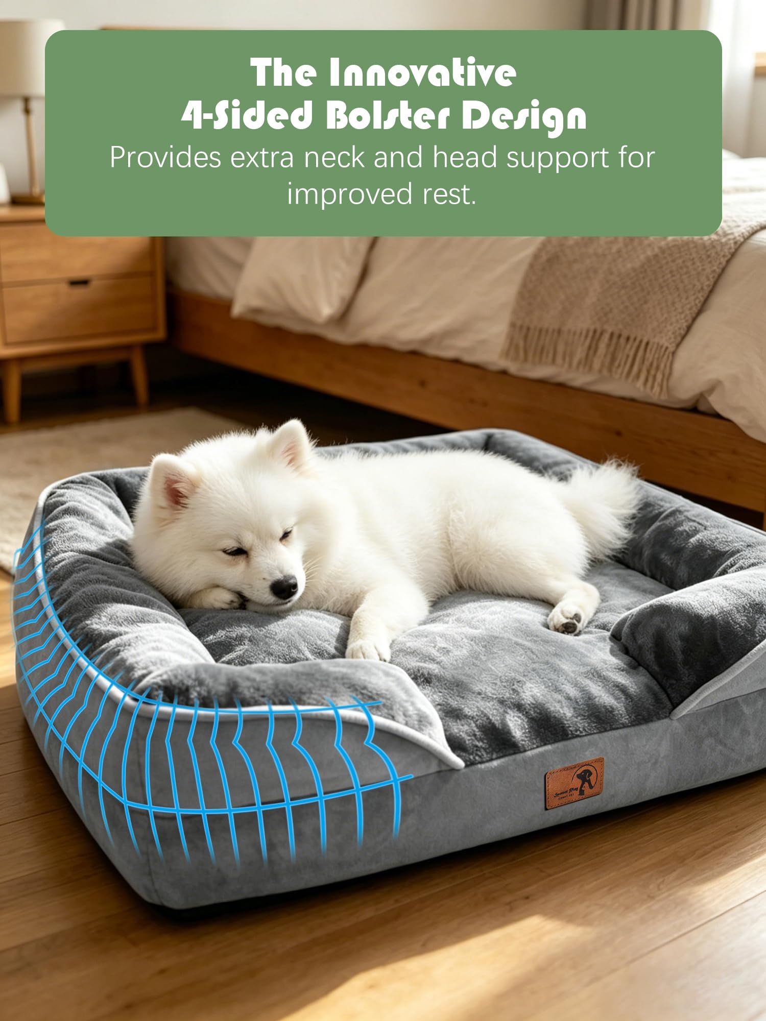 Spotted Play Cama ortopédica para perros con laterales, sofá cama para perros pequeños, cama de espuma de apoyo para mascotas con funda extraíble lavable, forro impermeable y parte inferior