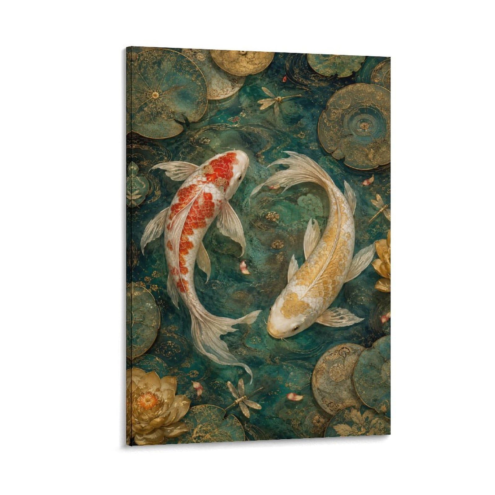 H3B8U2Y5 Koi Fish Floral Canvas Wall Art, Tranquil Pond Print