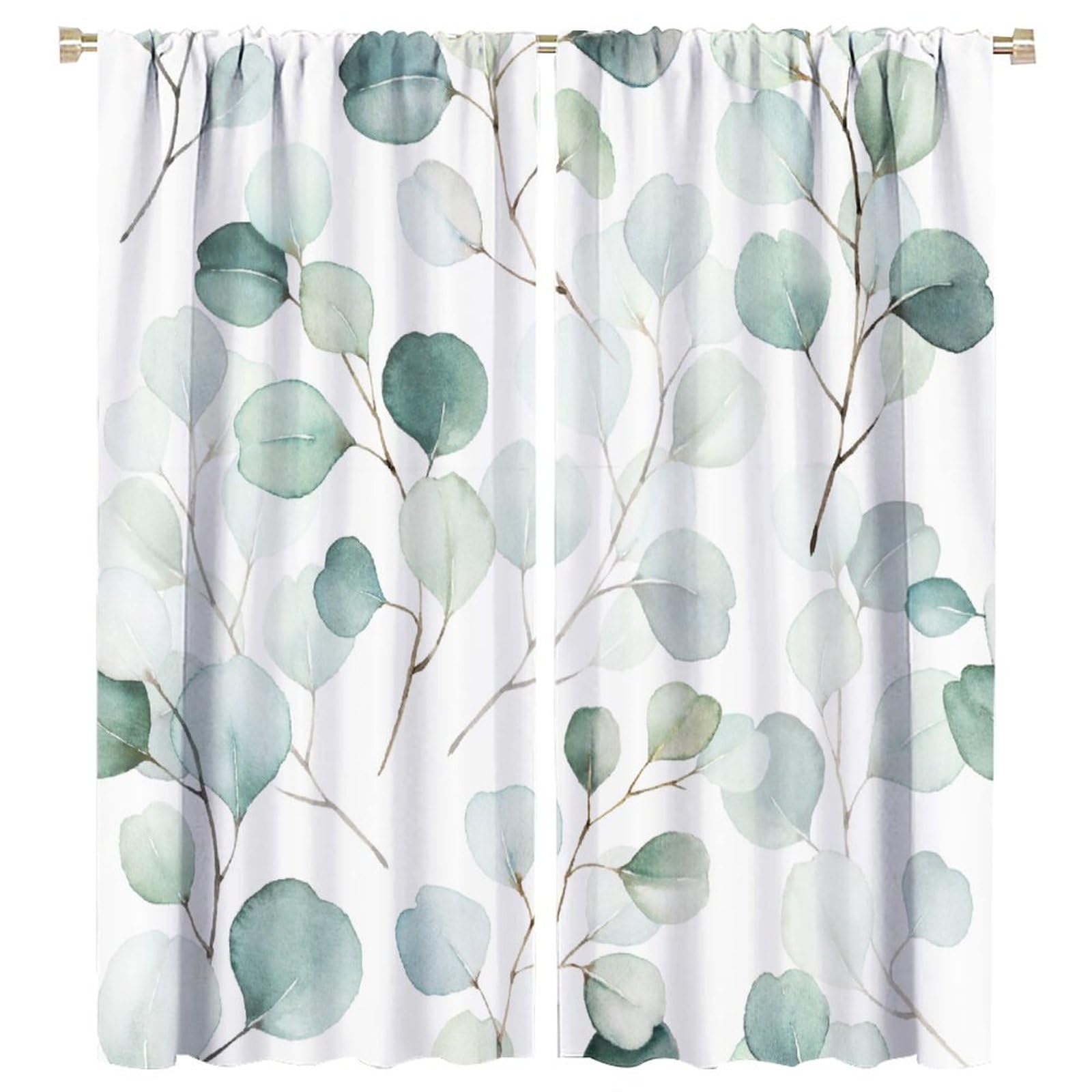 Eucalyptus Curtains Green Leaves Spring Botanical Blackout Print Rod Pocket Window Drapes for Bedroom Living Room 55x63in