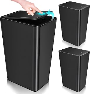 3 Pack Bathroom Small Trash Can with Lid,10L / 2.6 Gallon Slim Garbage Bin Wastebasket with Pop-Up Lid for Bedroom, Office, Kitchen, Craft Room, Fits Under Desk/Cabinet/Sink/ (Black)