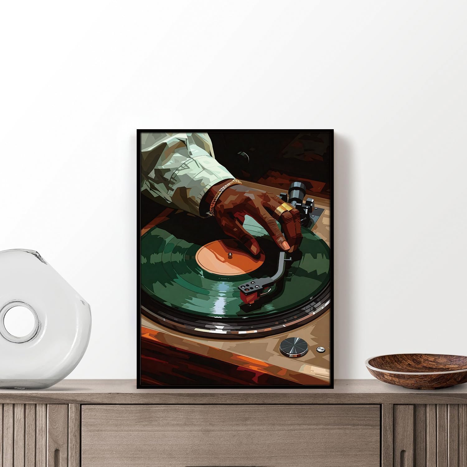 KISSFOX African American Framed Wall Art Decor Rapper Black Man Pictures Wall Decor Hip Hop Music DJ Record Canvas Art Prints Fashion Hypebeast Paintings Artworks For Bedroom Living Room