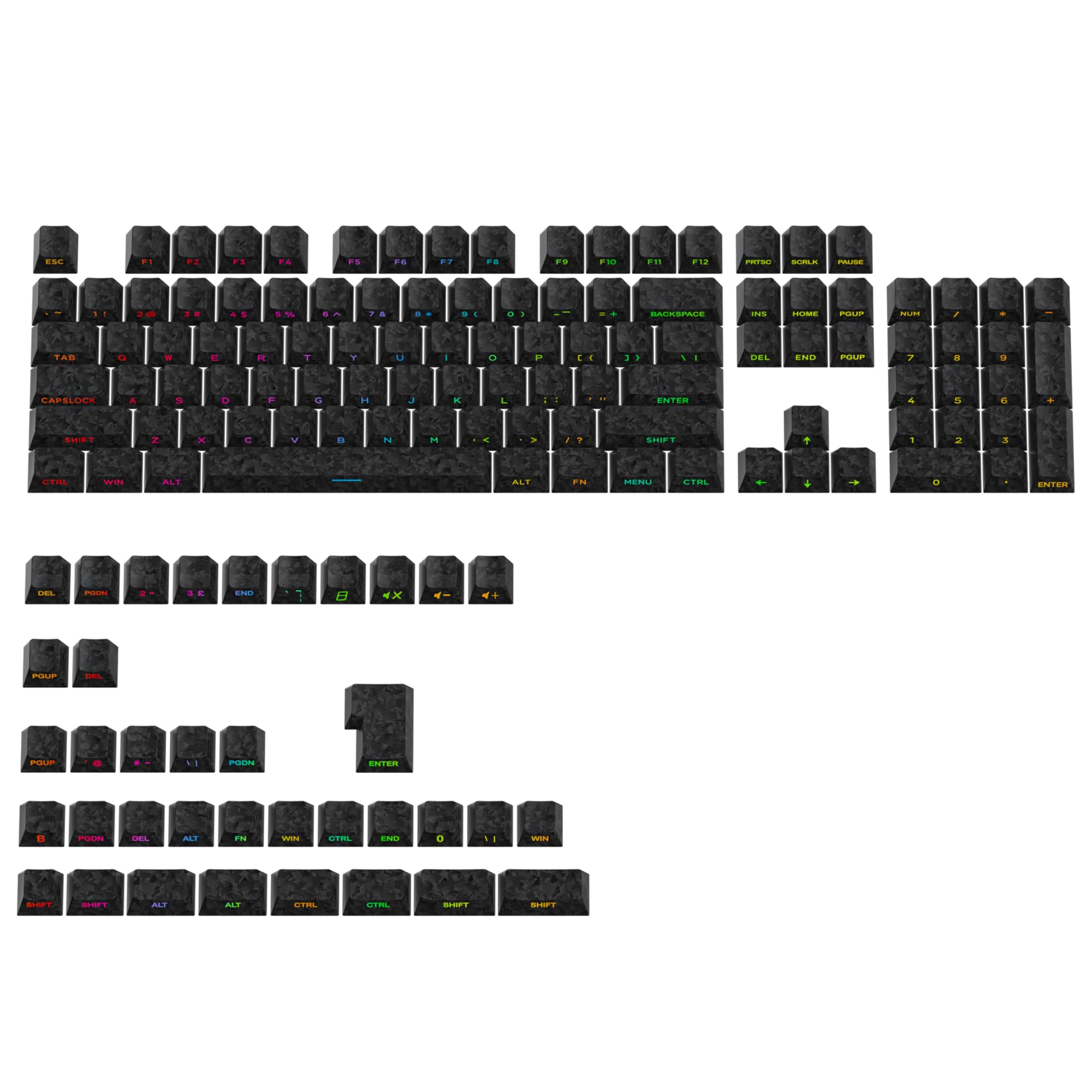 PBT Black Keycaps, Cherry Profile Carbon Fiber-Look Keycaps Set, 137 Keys Side Printed Custom Key caps for MX Switches Mechanical Keyboard