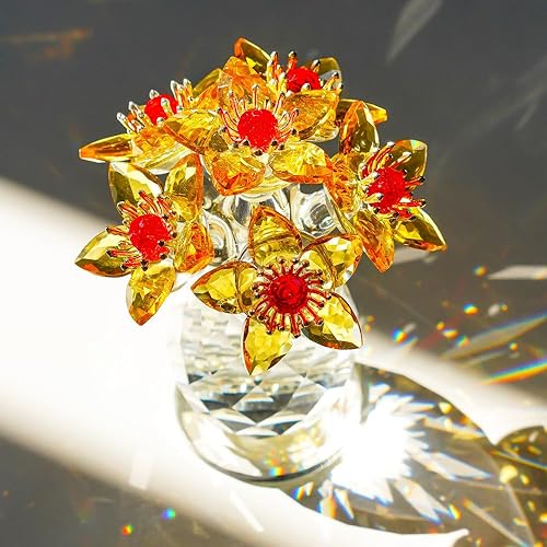Figura de flores de Navidad de cristal con jarrón, ramo de flores de vidrio de 3.8 pulgadas de alto, figuras coleccionables, adorno de Navidad,