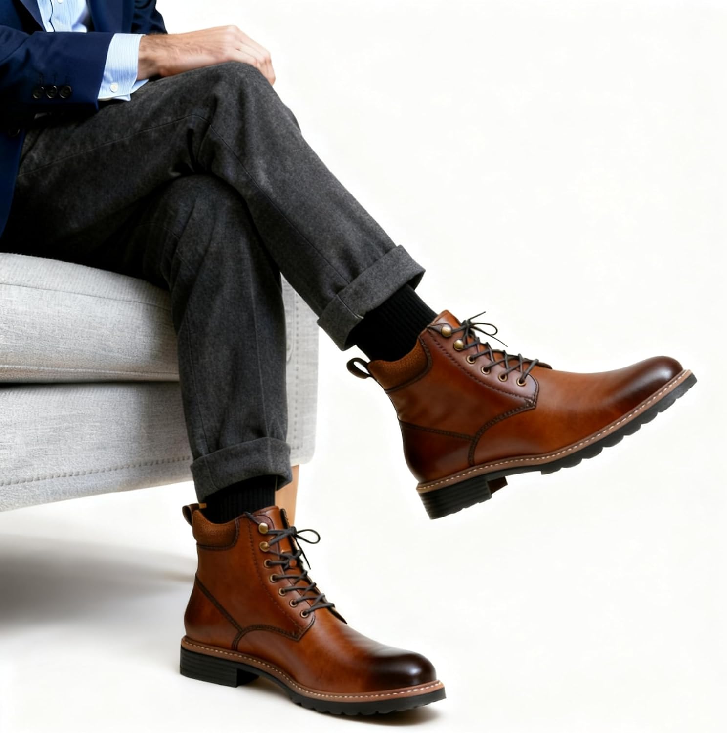 Jousen Mens Boots Chukka Premium Leather Plain Toe Dress Boot for Men Casual Stylish - Image 2