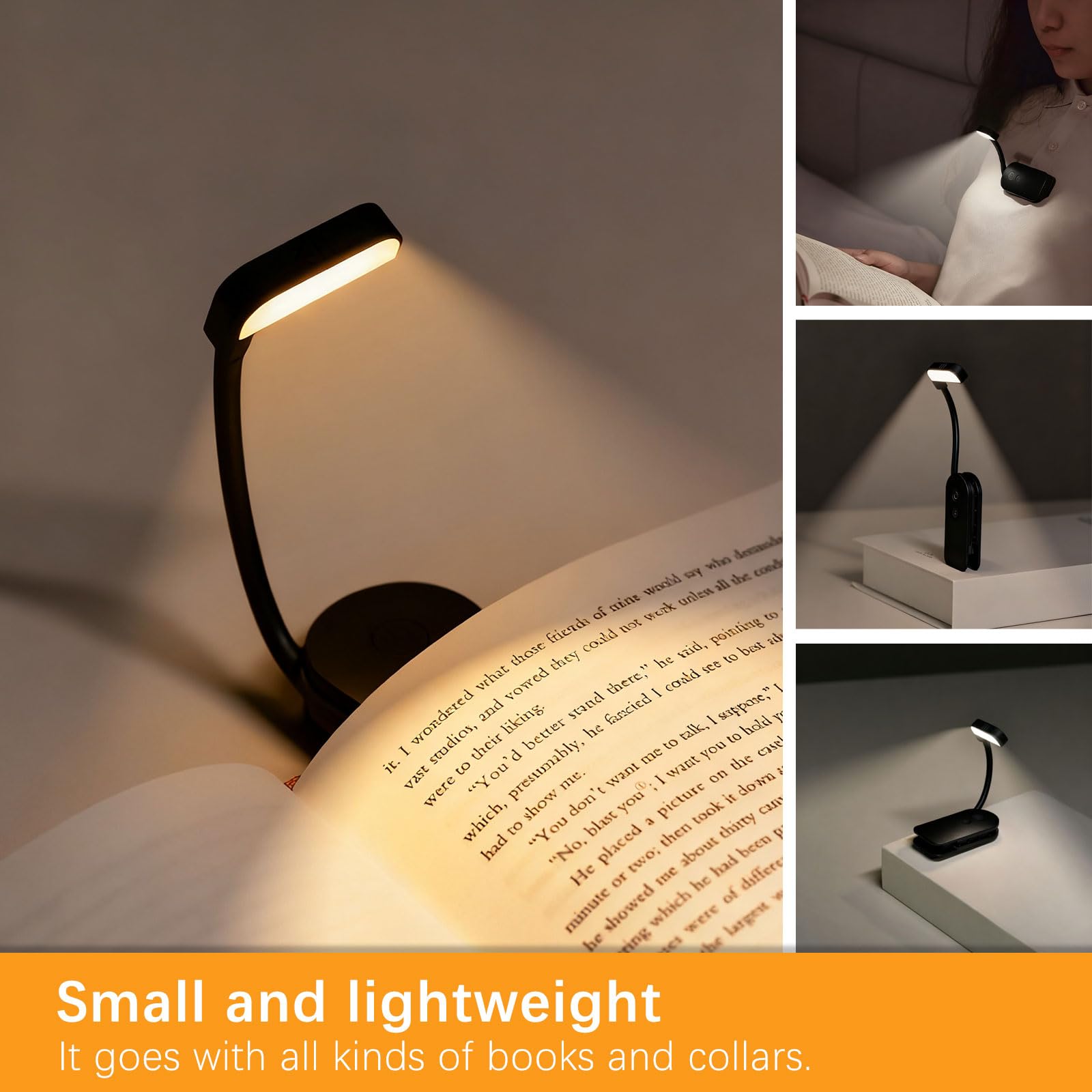 Luz de Lectura Recargable,9LED Luz 3 Colores de Luz & 3 Brillos,360° Flexible Ajustable Lámpara de Lectura Recargable,Largas Horas,luz para leer libros en la cama