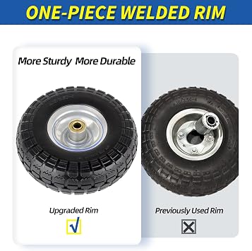 GICOOL 4.10/3.50-4 Flat Free Tire and Wheel, 10 Heavy Duty Solid Tire, 5/8 Axle Bore Hole, 2.2 Offset Hub, for Hand Truck Garden Cart Wagon Trolley Dolly Replacement, 2 Pack