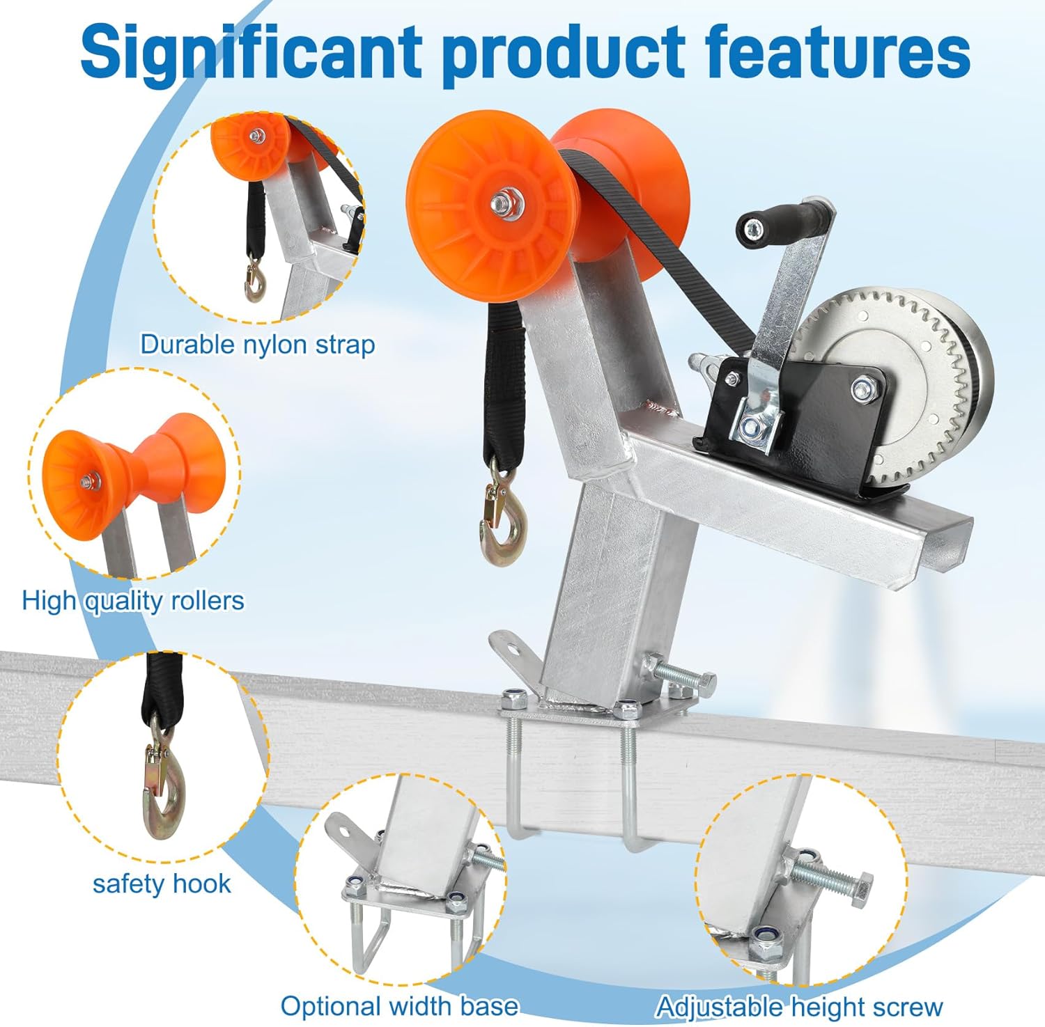 Boat Trailer Winch Stand 1200LB with Roller, Winch Post for 2-2.7 Inch Square Tubing Trailer,Adjustable Height Winch Mount with Galvanized Steel, U-Bolt Secure Fit for Fishing Boat Speedboat