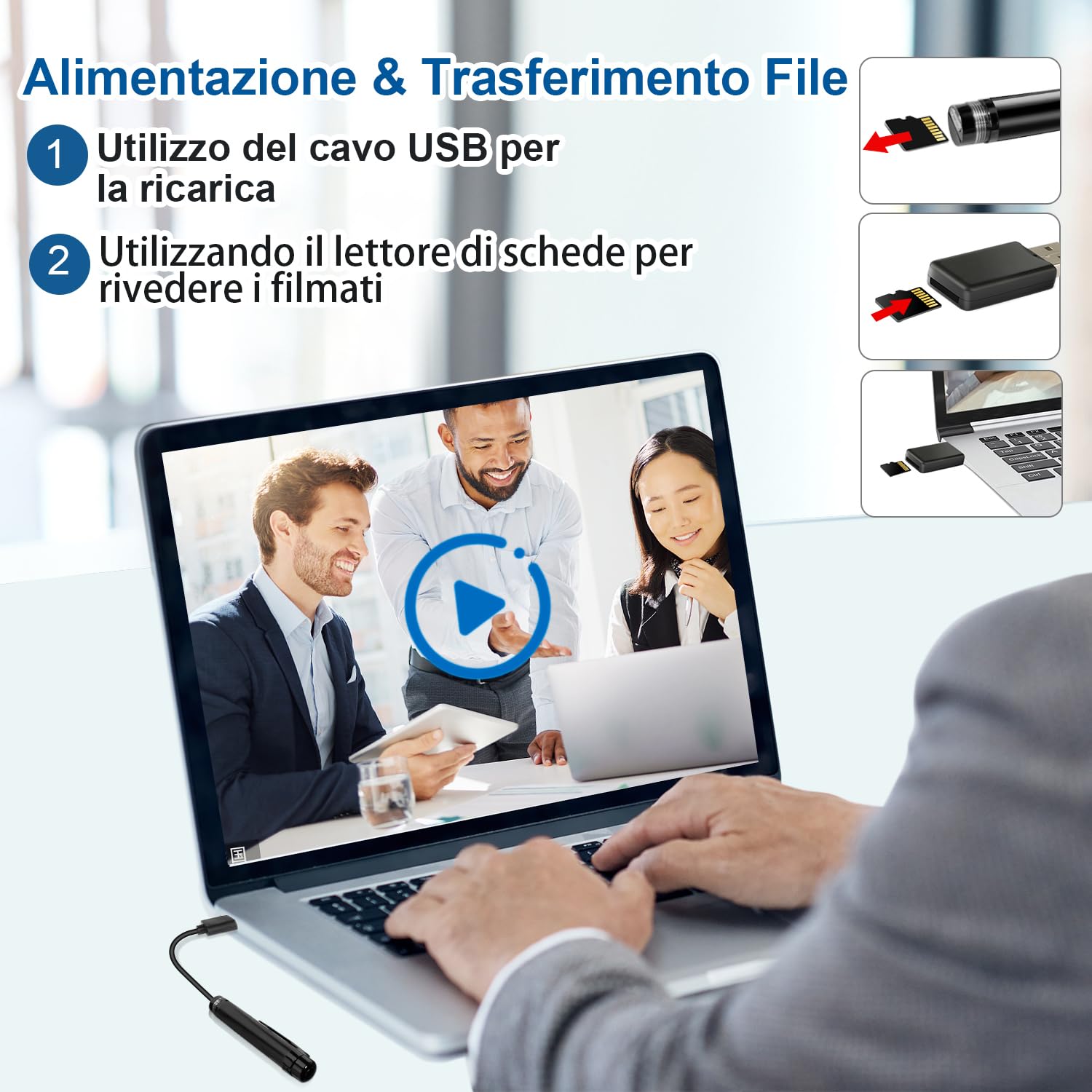 Telecamera Penna, Telecamera Audio HD 1080P e Videoregistratore con Funzione OTG, con Monitoraggio del Movimento, Registrazione Video e Audio
