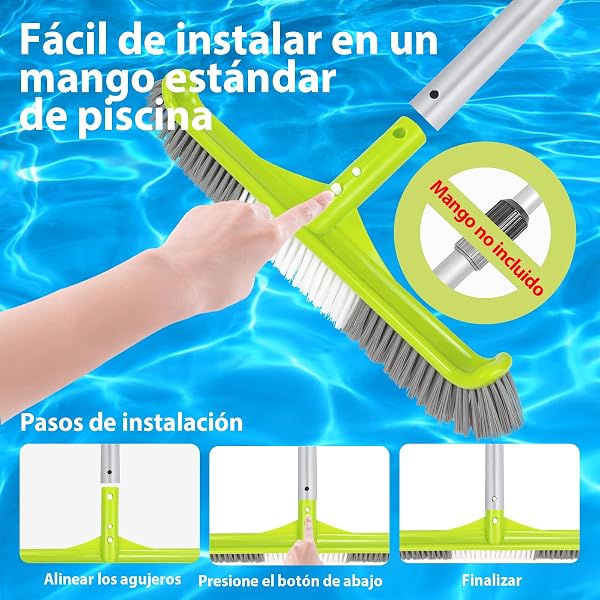 Cepillo Piscina 40 cm (16"), Cepillo para Paredes de Piscina con Cabezal en Ángulo de 45°, 7 Filas de Cerdas de Nylon, Cepillo de Limpieza para Piscina con Sistema EZ-Clip para(Palo no Incluido) - 2
