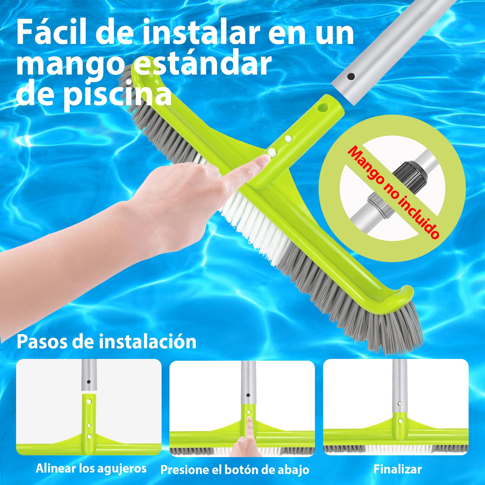 Cepillo Piscina 40 cm (16"), Cepillo para Paredes de Piscina con Cabezal en Ángulo de 45°, 7 Filas de Cerdas de Nylon, Cepillo de Limpieza para Piscina con Sistema EZ-Clip para(Palo no Incluido) — view 2