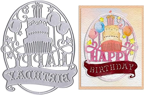 Troqueles de corte de metal de feliz cumpleaños para hacer tarjetas, globos y estrellas, marco de fondo, troquelado en relieve, plantilla para