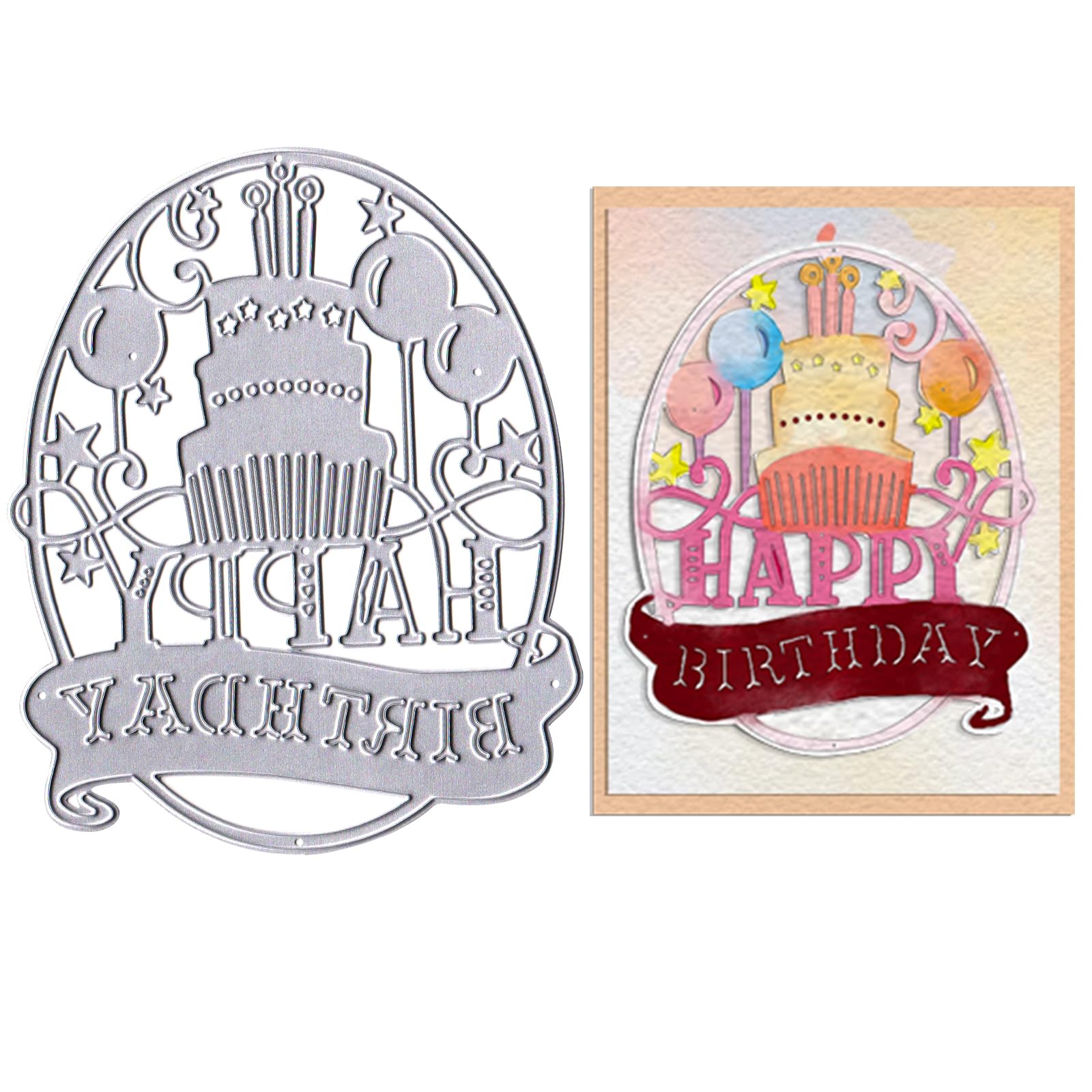 Happy Birthday Metal Cutting Dies Cake Die Cuts for Card Making, Balloons Stars Frame Background Die Cut Embossing Stencil Template Tool for Birthday DIY Scrapbooking Photo Album Card Craft Decoration