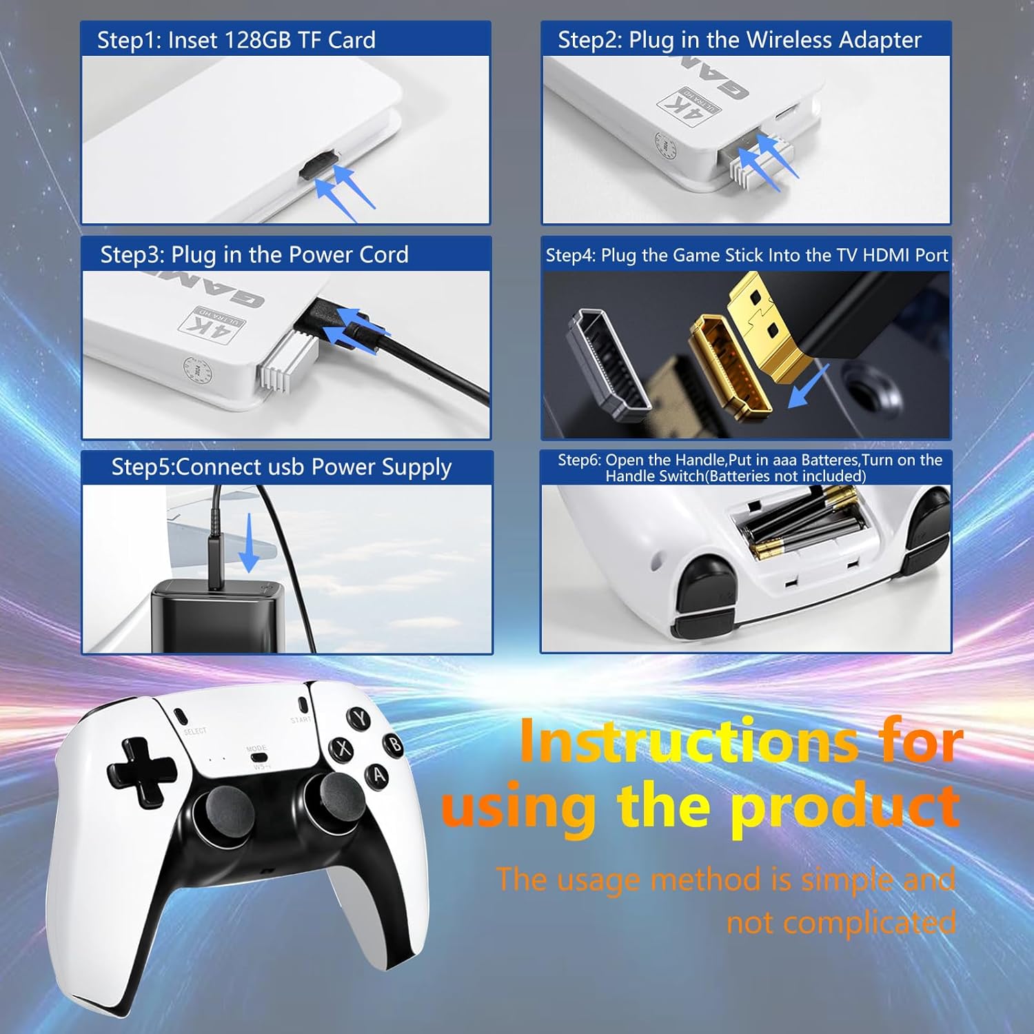 TEFELE 2026New Wireless Retro Game Console 23 Simulators and Over 40,000 Games Plug and Play 4K HD HDMI TV Game Stick 2.4G with Dual 2.4G Wireless Controllers(128G)