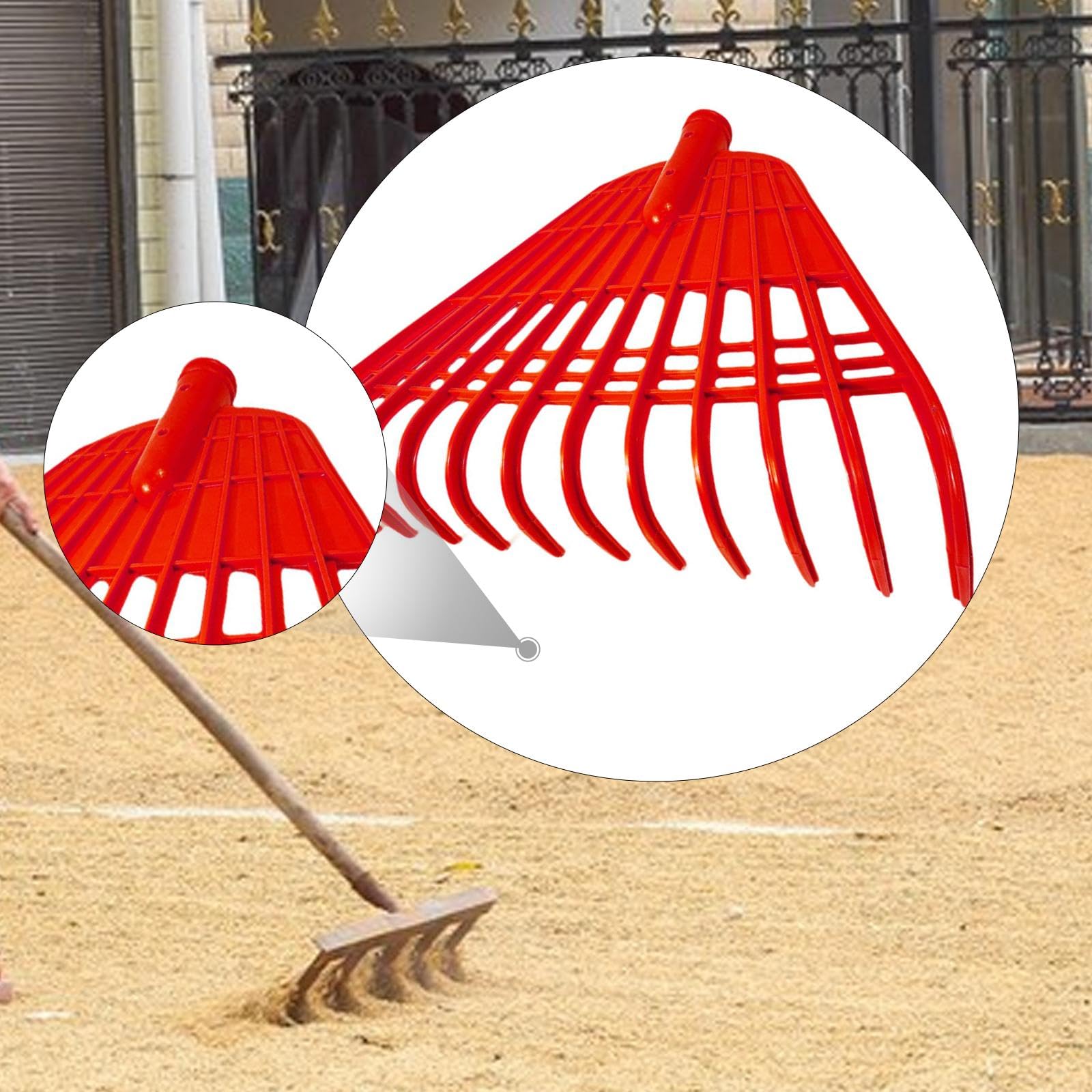 Colcolo Tête de râteau à feuilles de jardin à 24 dents, facile à installer, légère et remplaçable, outil de jardinage pour ramasser les feuilles mortes sur la, Rouge