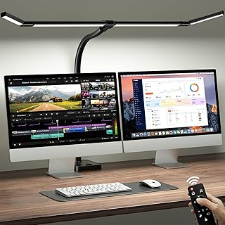 ONEMIX 42" LED Desk Lamp for Home Office, Eye-Caring Desk Light with Adjustable 4-Segment Bar, 1800LM Bright, Remote, Architect Table Lamp with Base for Dual Monitors, Reading, Study, Workbench(Black)
