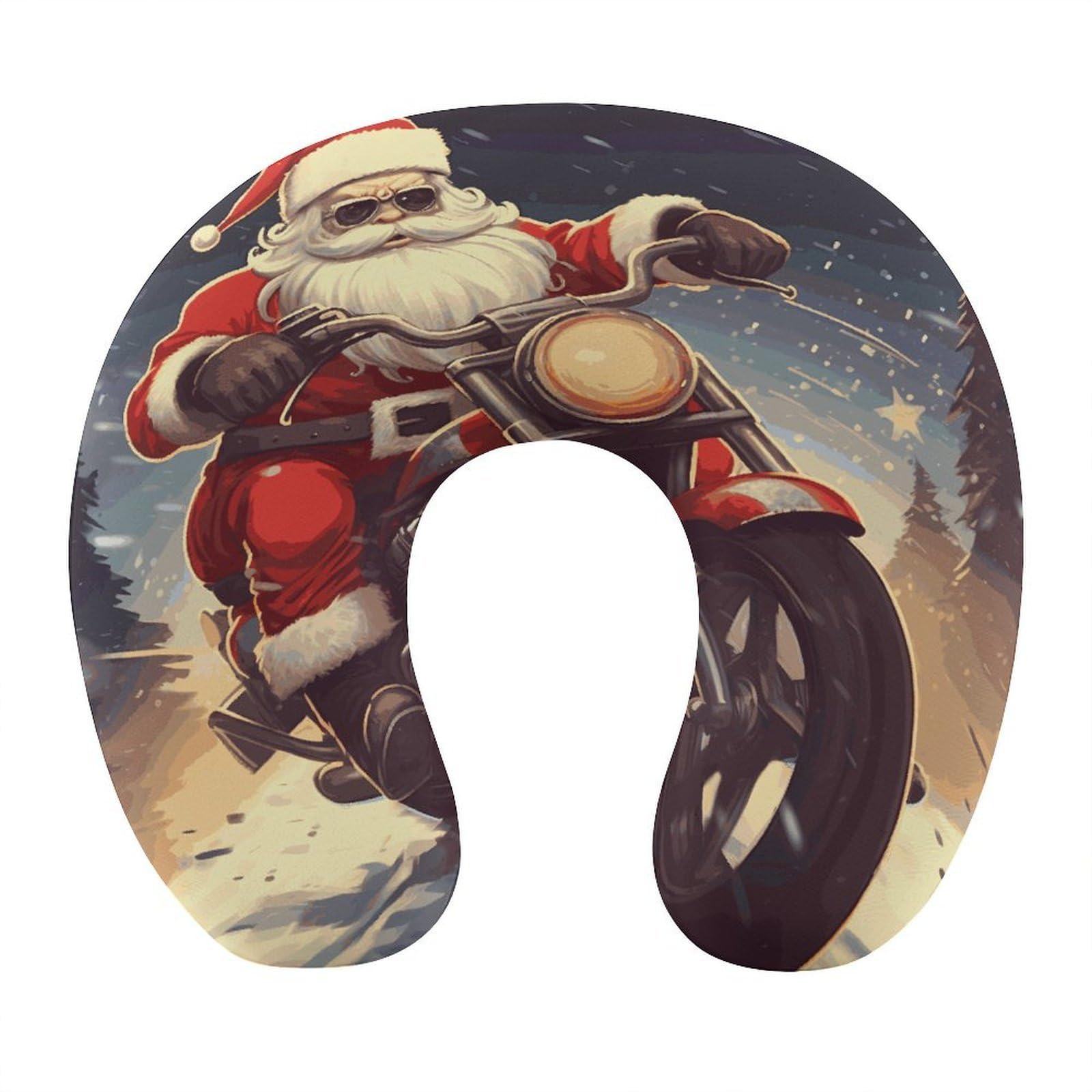 FekiLoot Santa Claus Biker Riding Travel Pillow U Shaped Neck Pillow Comfortable Memory Foam Pillow Portable Soft Headrest Lightweight Neck and Head Support for Planes Trains Self-Driving Cars