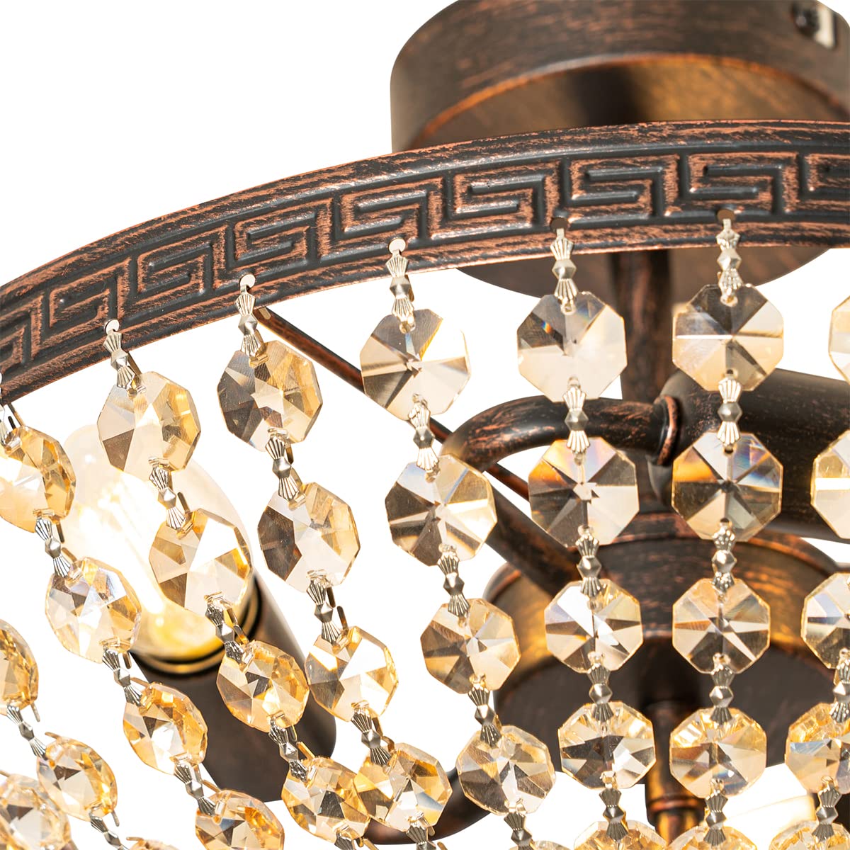 Qazqa classic-antique Deckenleuchte, Deckenlampe - Mondrian - Bronze, Rund, 3-flammig, 35cm, Ideal als Flur, Küche lampe, Schlafzimmerlampe und Wohnzimmerlampe