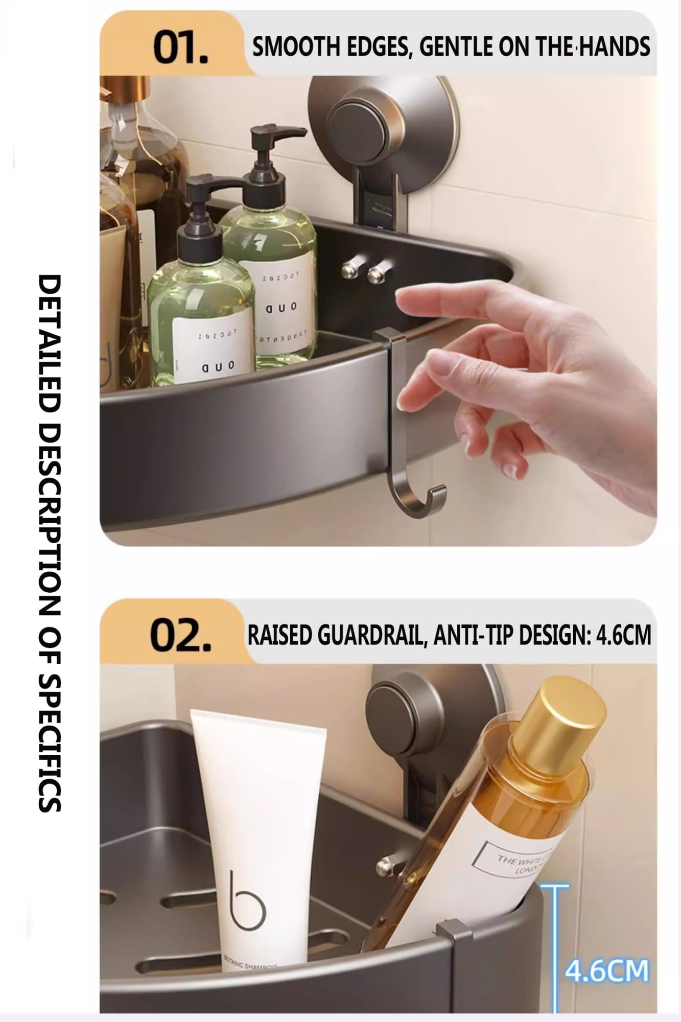 Estante Ducha Esquina Rinconera, Estante ducha sin taladrar, Organizador Baño Acero Inoxidable, para ducha, cocina, baño(28.6 * 4.6)