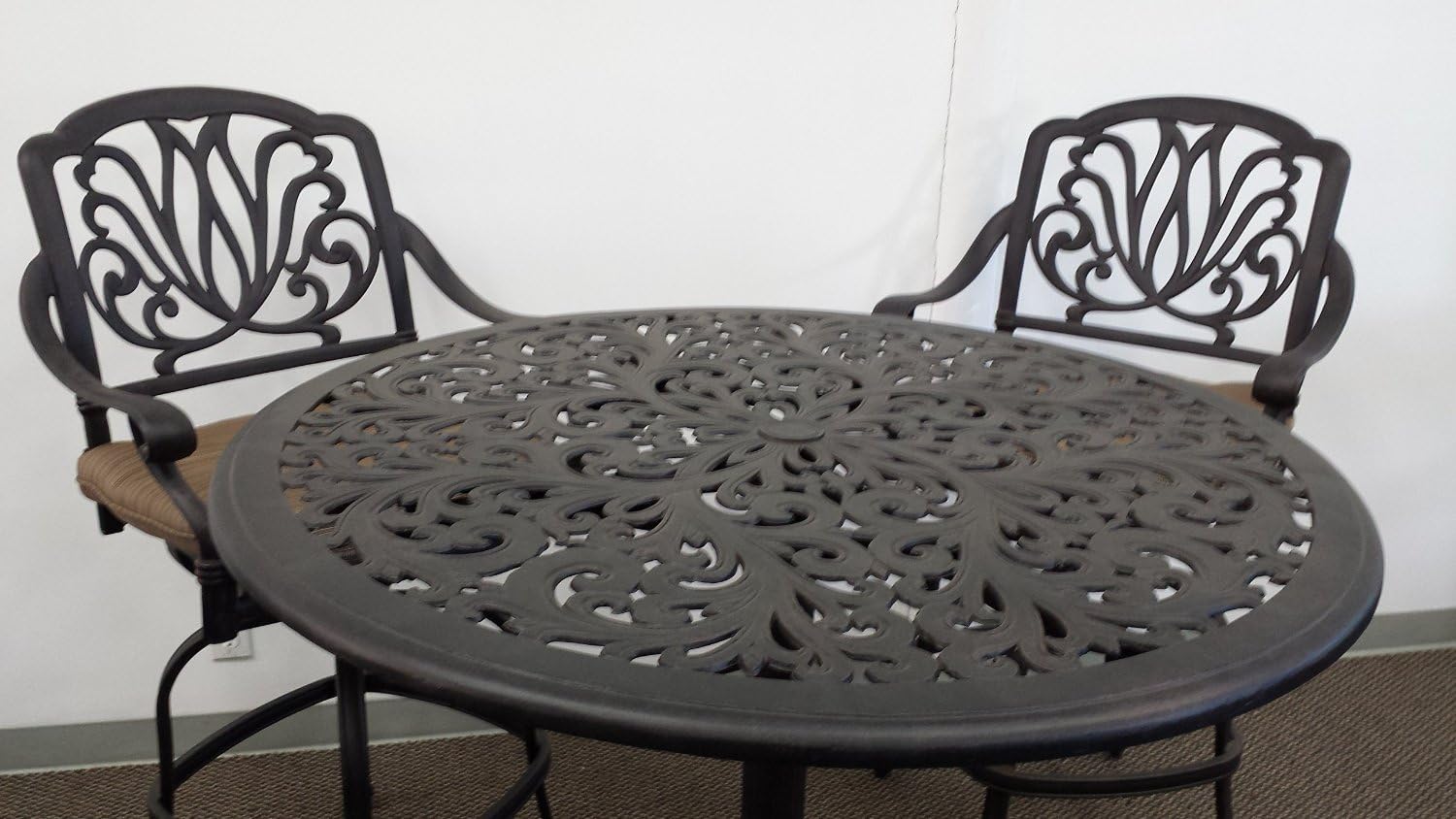 Elizabeth Cast Aluminum Powder Coated 5pc Bar Set with Walnut Cushions - Antique Bronze