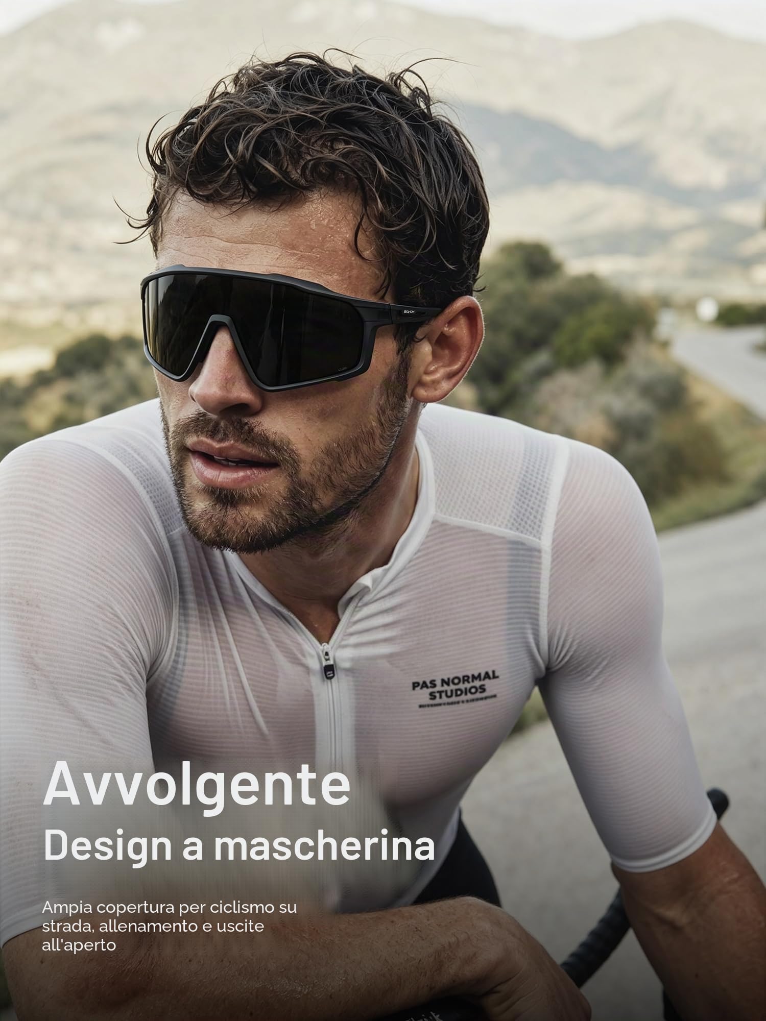 SCVCN Occhiali da Ciclismo Uomo Donna UV400, Occhiali Sportivi con Lente PC a Schermo Ampio e Naselli Regolabili per Bici, MTB e Corsa S1413