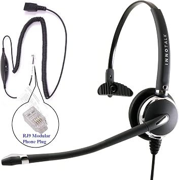 RJ9 Headset - Luxury Professional Monaural Headset + Virtual RJ9 Cord for Any phones Modular Jack, Compare GN1200 Smart Cord