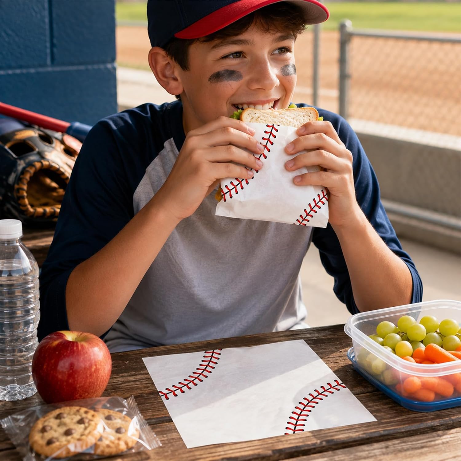 Whaline 150 Sheets Baseball Wax Paper Deli Paper, Sports Ball Red White