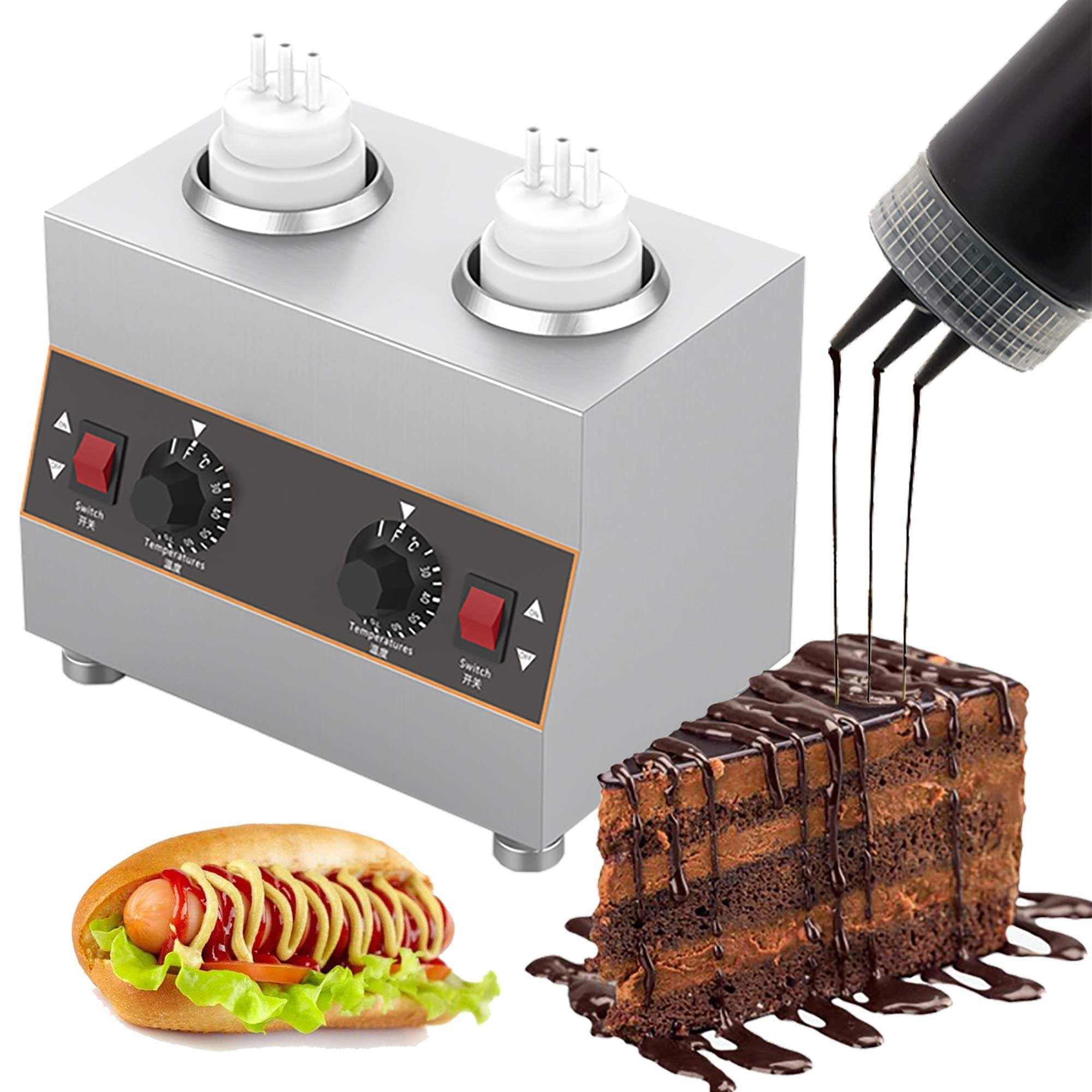 ASerZenith Electric Cheese Sauce,Adjustable Hot Fudge Cheese Caramel Sauce Dispenser,Jam Heat Preservation Machine With 650Ml Bottle,2Grids