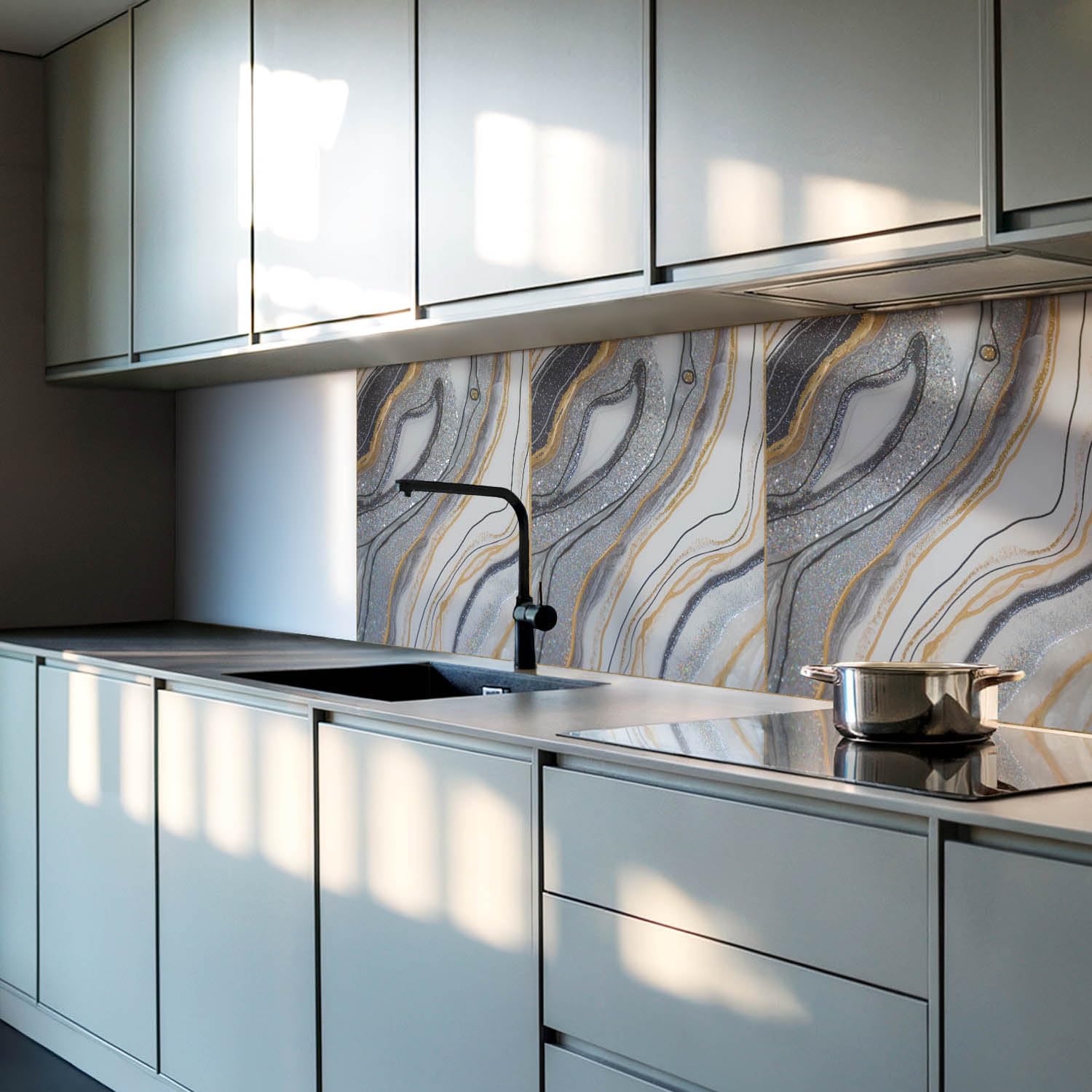 Azulejos Decorativos 50x50 cm Protección Contra Daños Decoración Antischizzo Fácil de Limpiar 4 Piezas Revestimiento del Suelo Vinilo Sostenible - Onde astratte con brillo