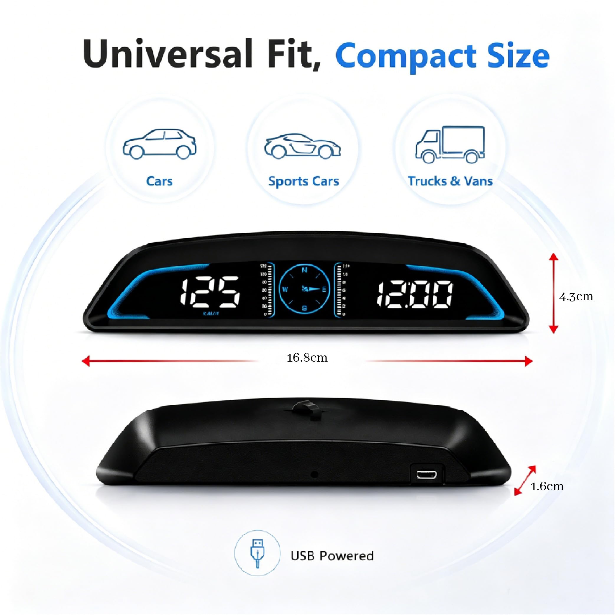 Head Up Display Car pour VW Ameo 2016-2020, Écran Numérique avec Vitesse Température et Alerte Fatigue à Installation USB Rapide