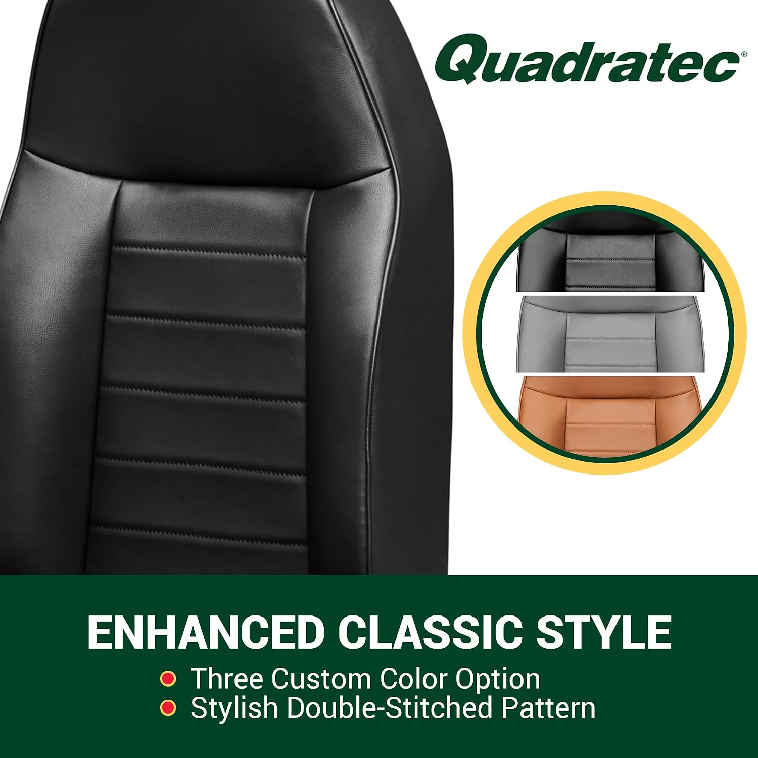 Quadratec Heritage Premium Front Seat Covers - Fits Jeep CJ, TJ, & YJ 1976-2006 - Black Vinyl (Pair)