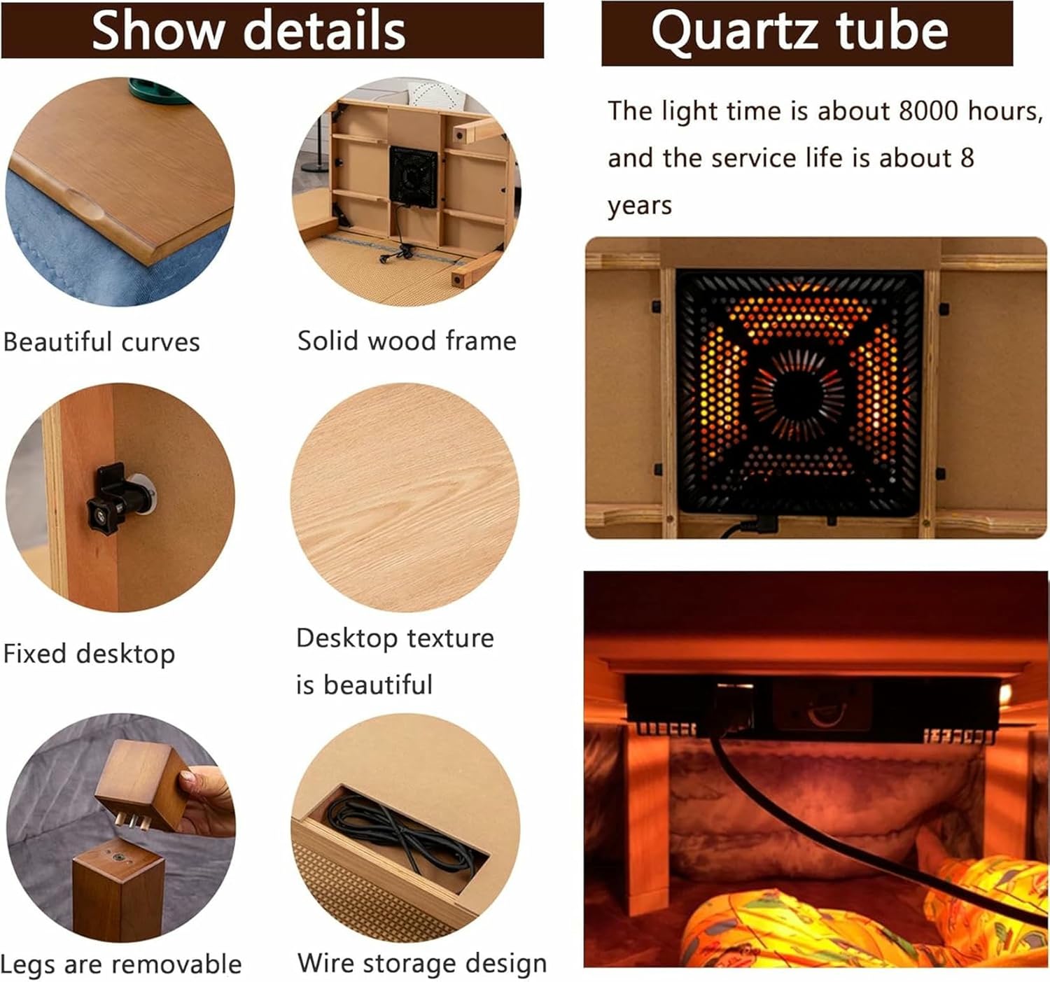 Kotatsu Table Set Japanese Furniture Floor Heated Tables Tatami Futon Comforter Coffee Dining Low Desk Blanket Mat Foot Warmer for Home Living Office Outdoor Indoor