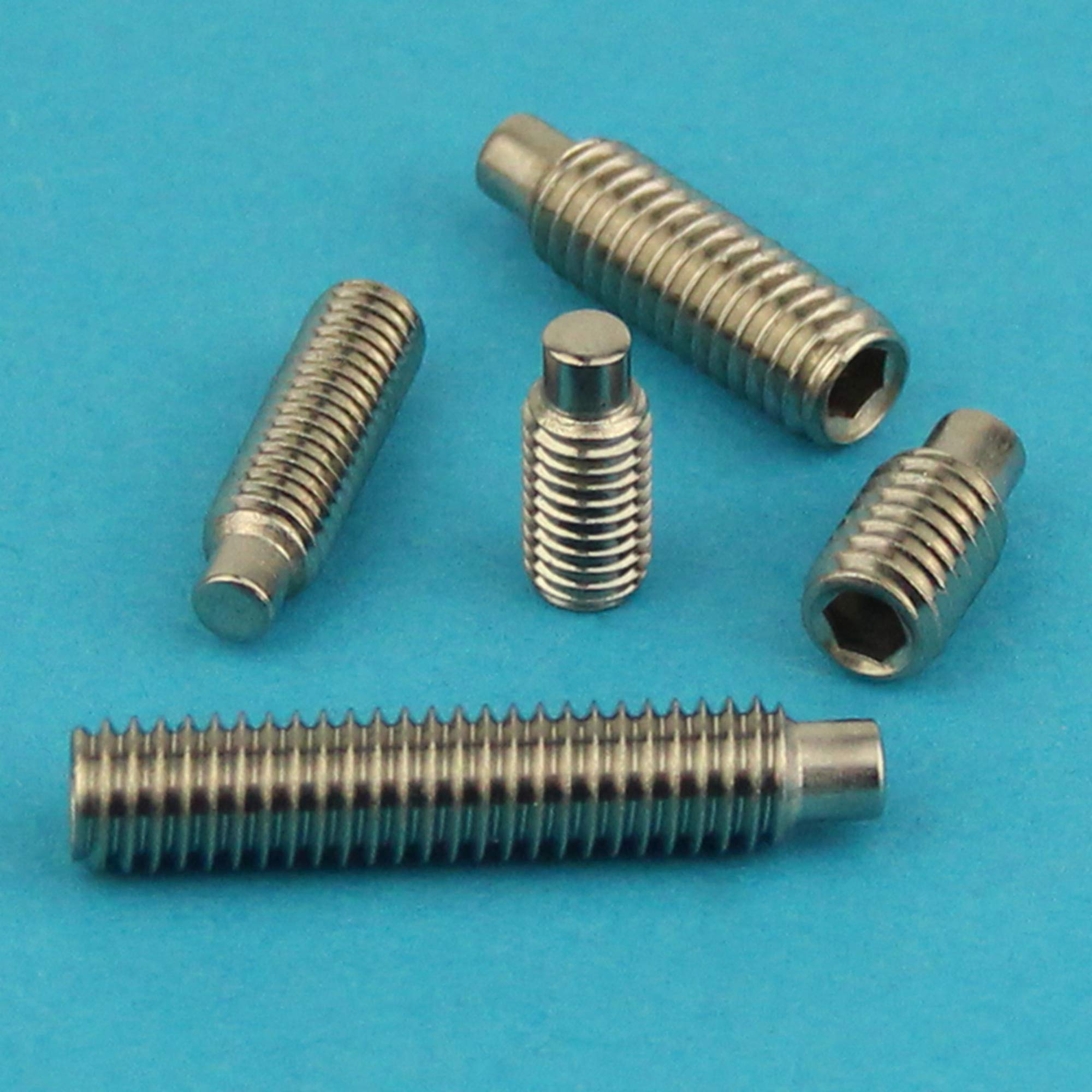 M10 x 16 mm trzpień gwintowy z gniazdem sześciokątnym i czopem (100 sztuk) - śruby mocujące DIN 915 - ISO 4028 - śruby gwintowane - stal szlachetna A2 V2A - nierdzewny