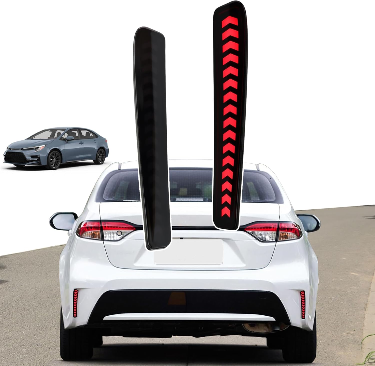 LED Rear Reflector Fog DRL Kit for Toyota Corolla 2021 2022 2023 L LE XLE Daytime Running Light，Dynamic Sequential Turn Signal Lights (Black shell)