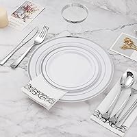 Vista 17 de BESTVIP 175 PCS Gold Dinnerware Set for 25 Guests, Plastic Dinnerware Set for Party, Wedding, Christmas, Halloween, Include: 50 Plastic Plates, 25